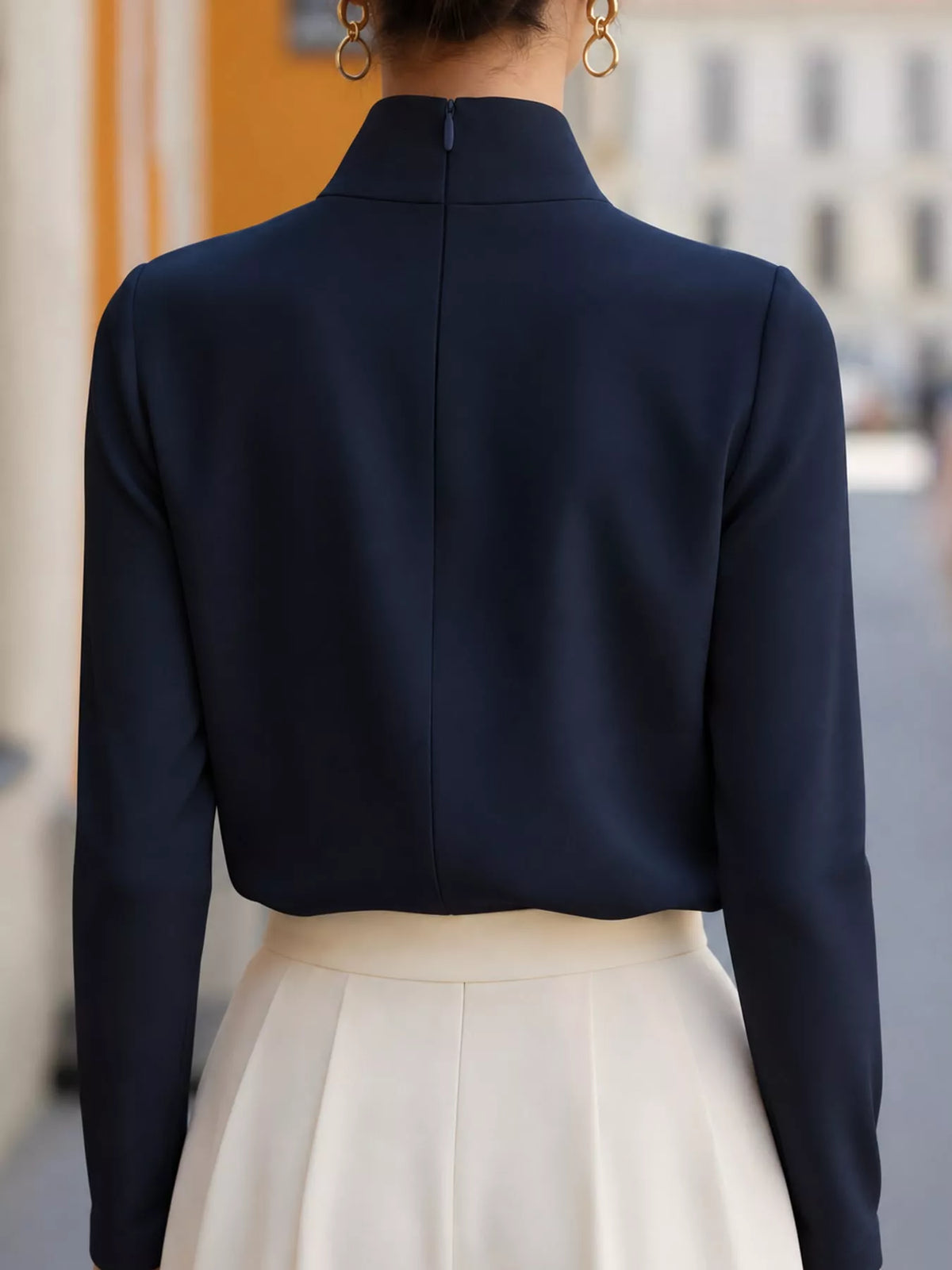 stand-collar long sleeve blouse – basic style fit | dropsona - neutral - usage example