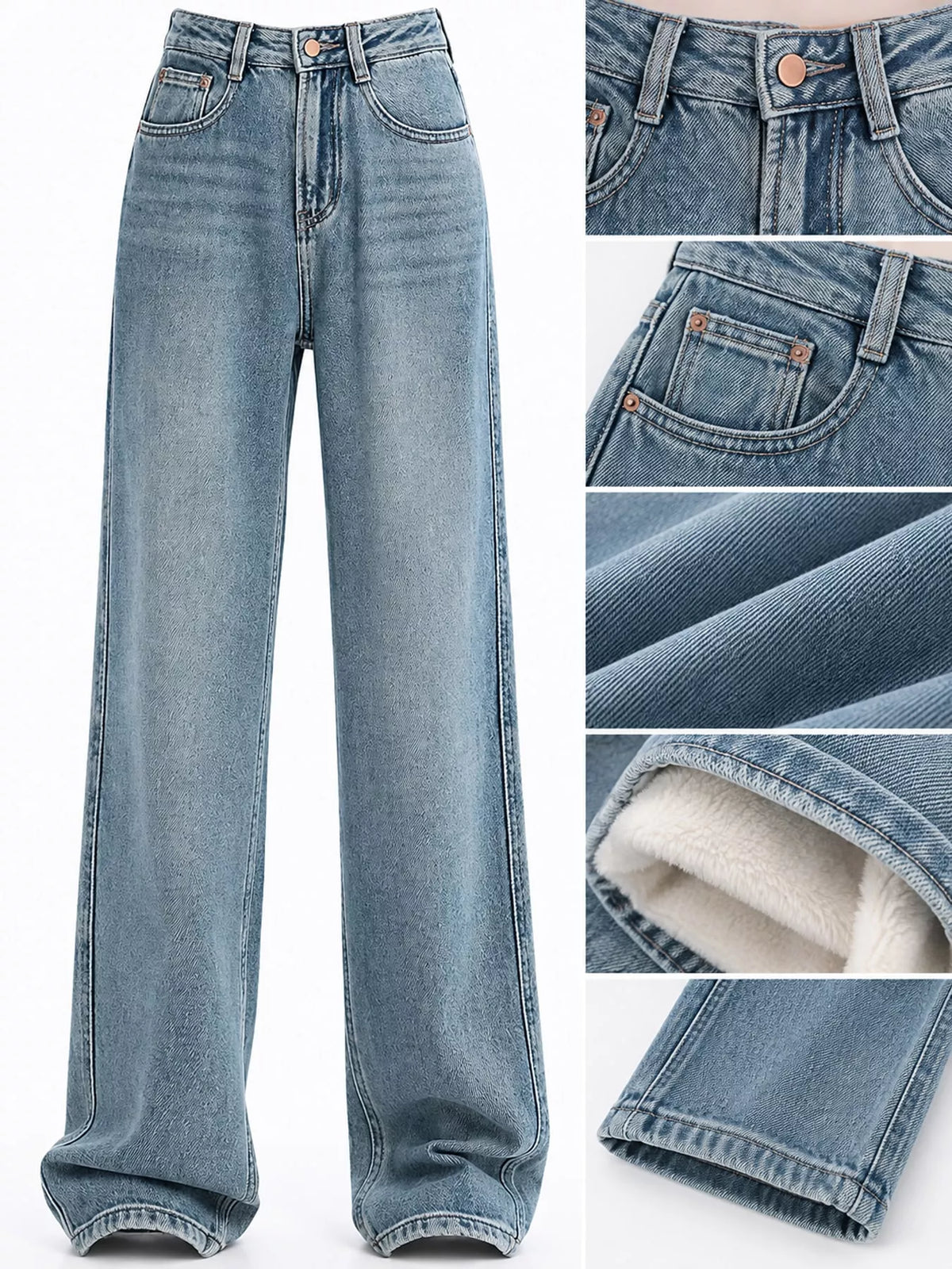 high-waisted vintage wash wide-leg jeans | dropsona - neutral - size reference