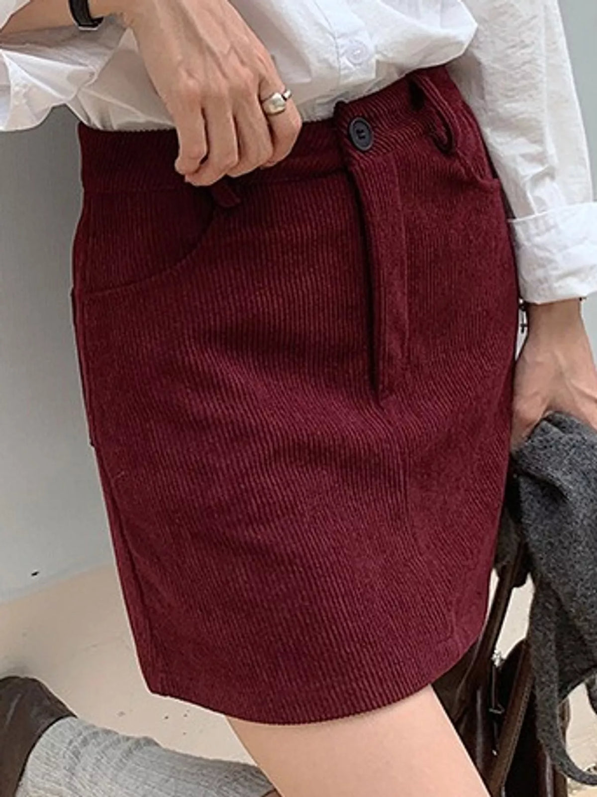 corduroy high-waisted mini skirt | dropsona polyester 100% - neutral - packaging