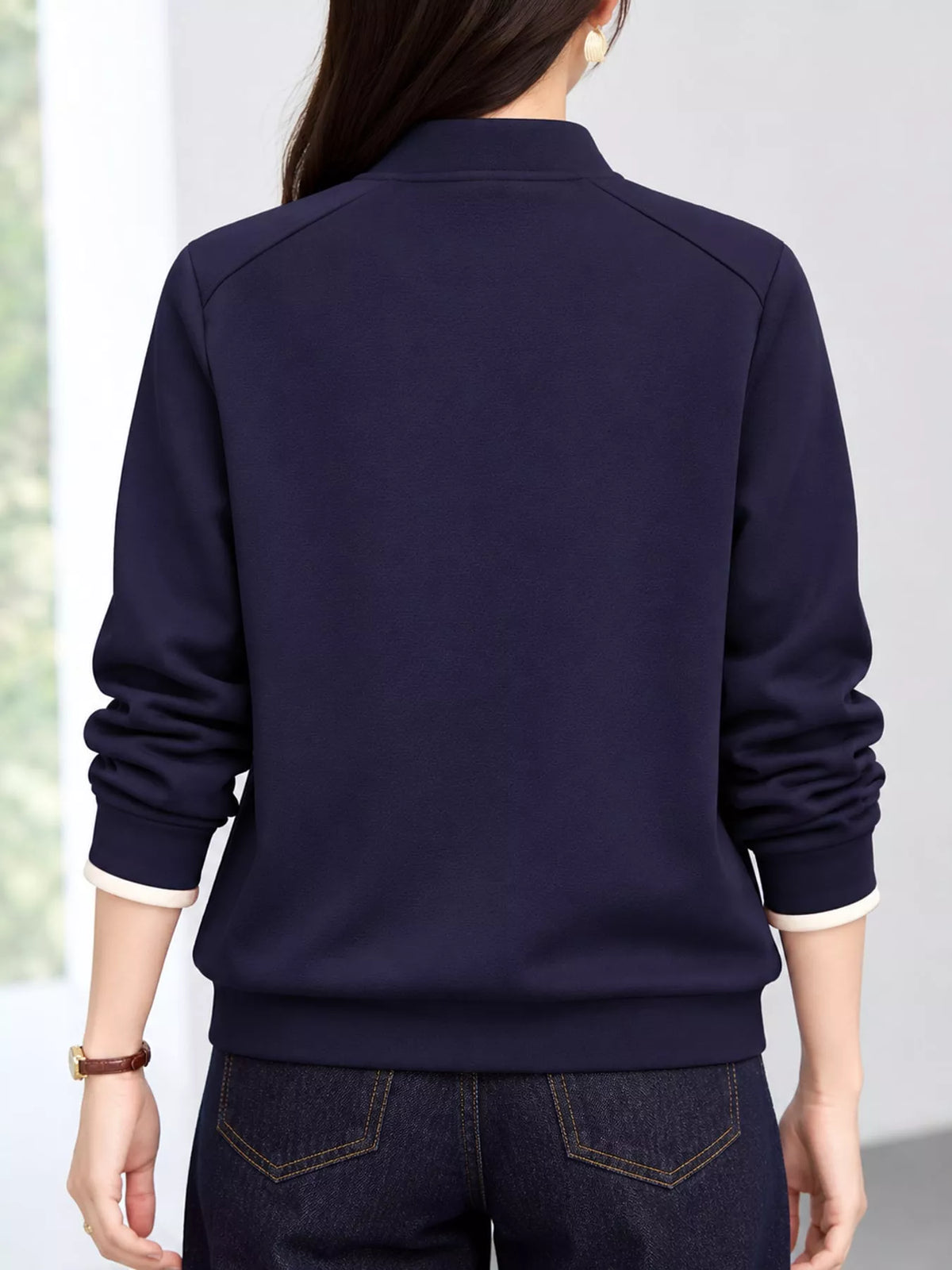 plus size quarter-zip sweatshirt with contrast collar | dropsona - neutral - usage example