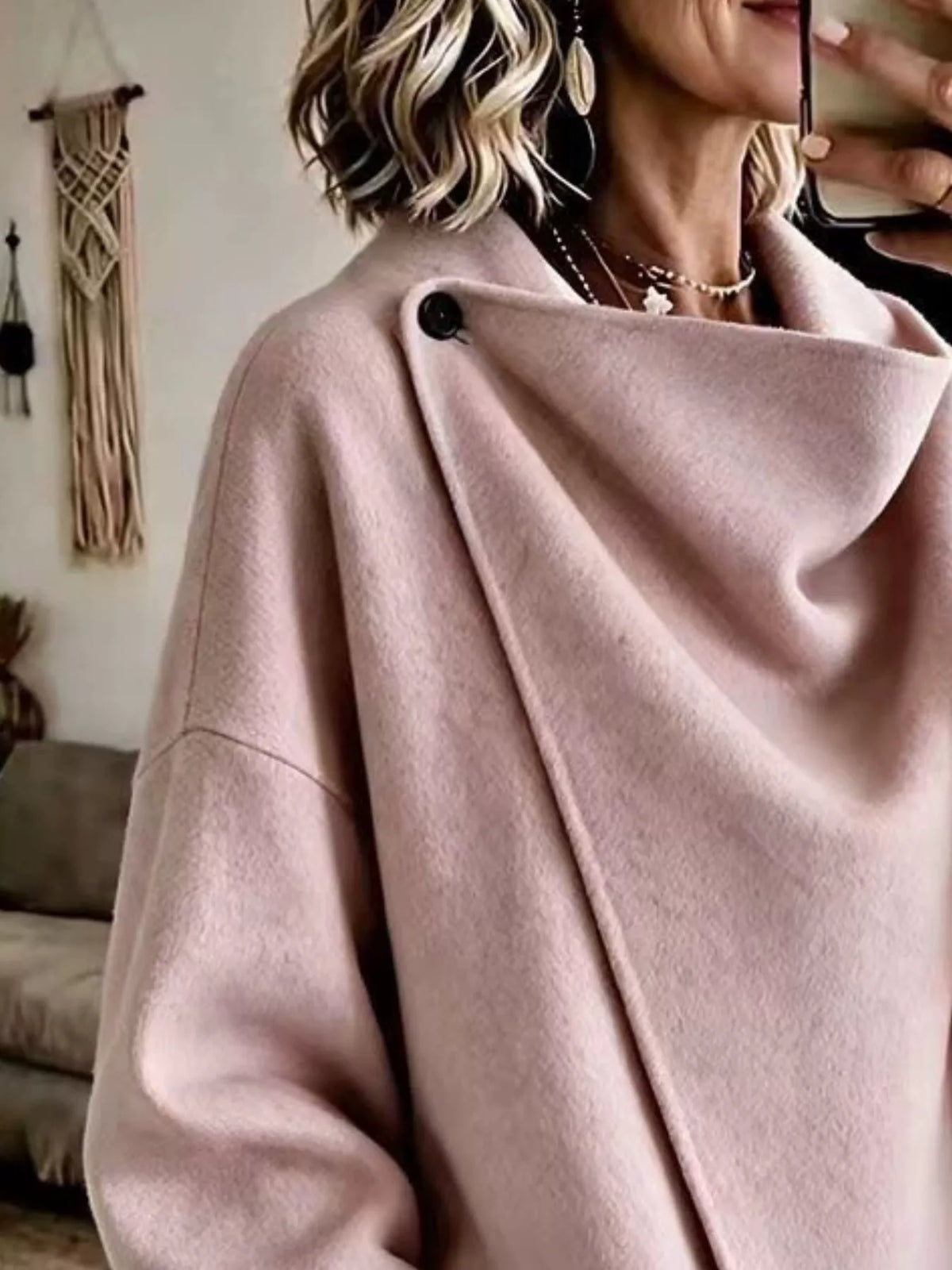 full size asymmetric cowl neck cape plus | dropsona - neutral - front view