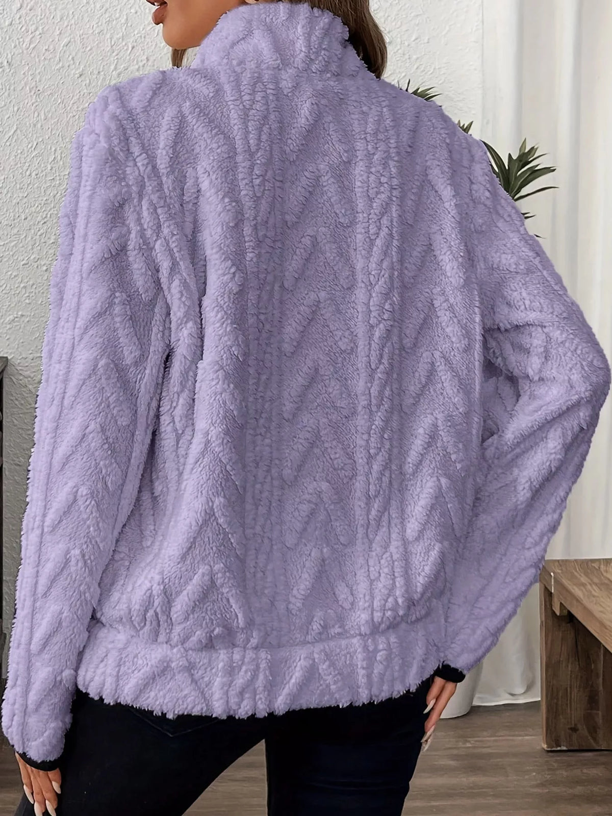 full size quarter-zip sherpa sweatshirt plus | dropsona - neutral - front view
