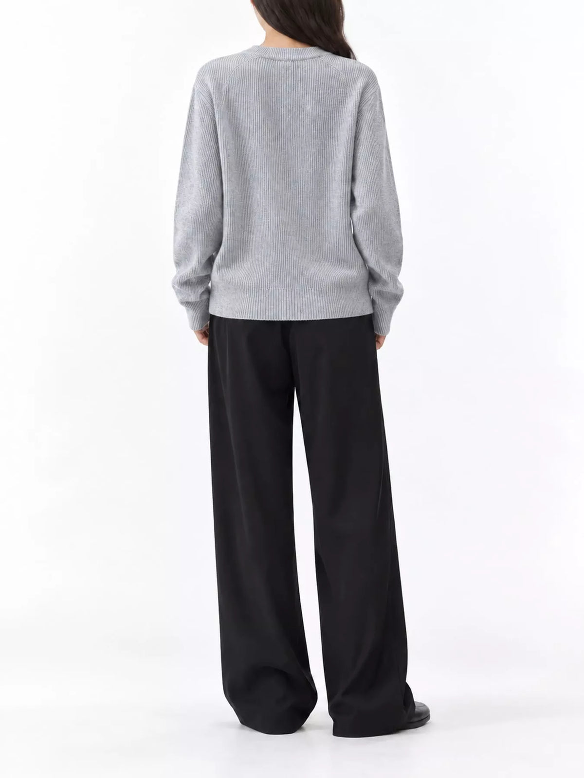 ribbed knit asymmetrical button cardigan | dropsona - neutral - close-up detail