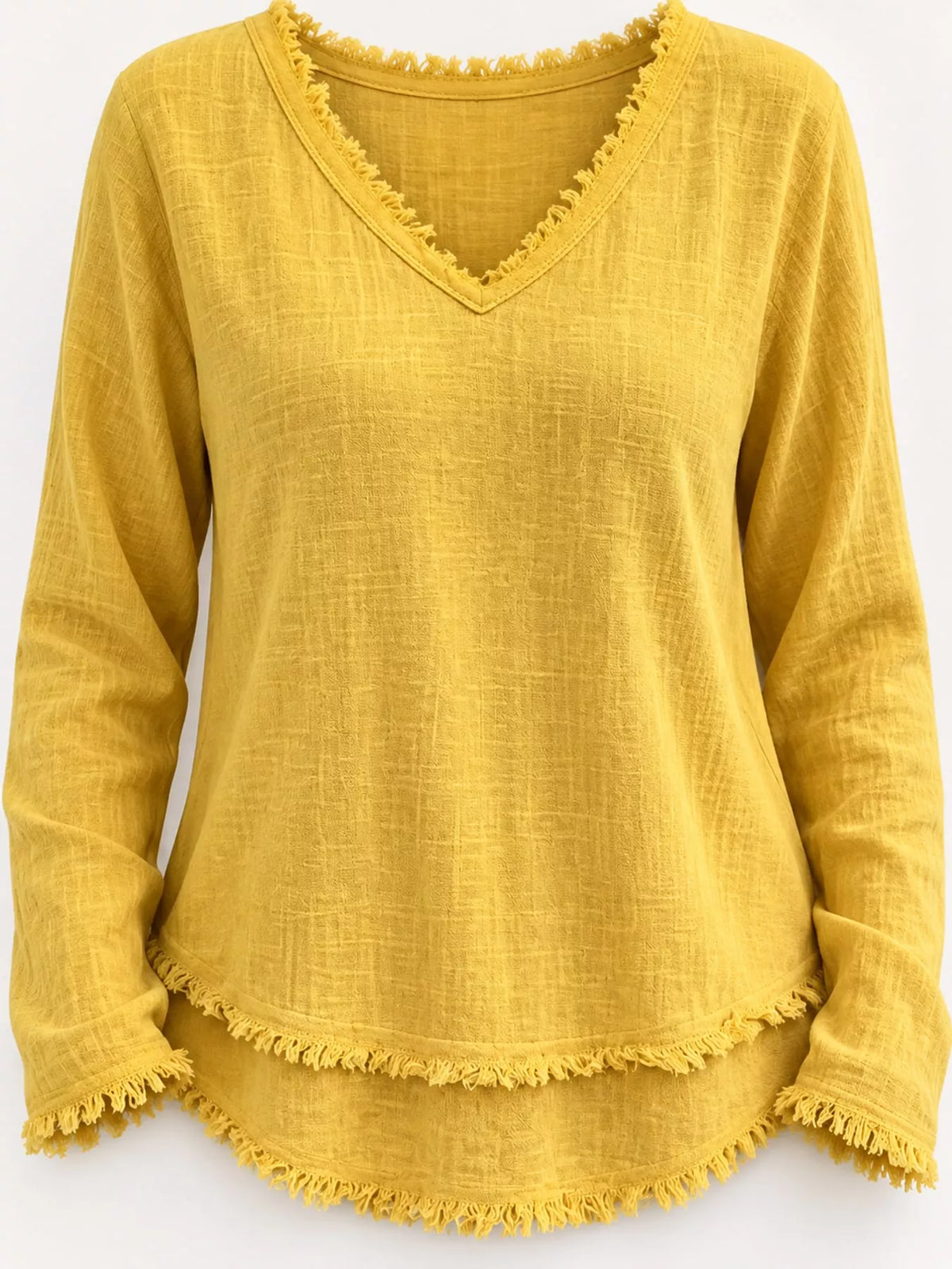 full size frayed hem v-neck blouse plus | dropsona - neutral - material texture