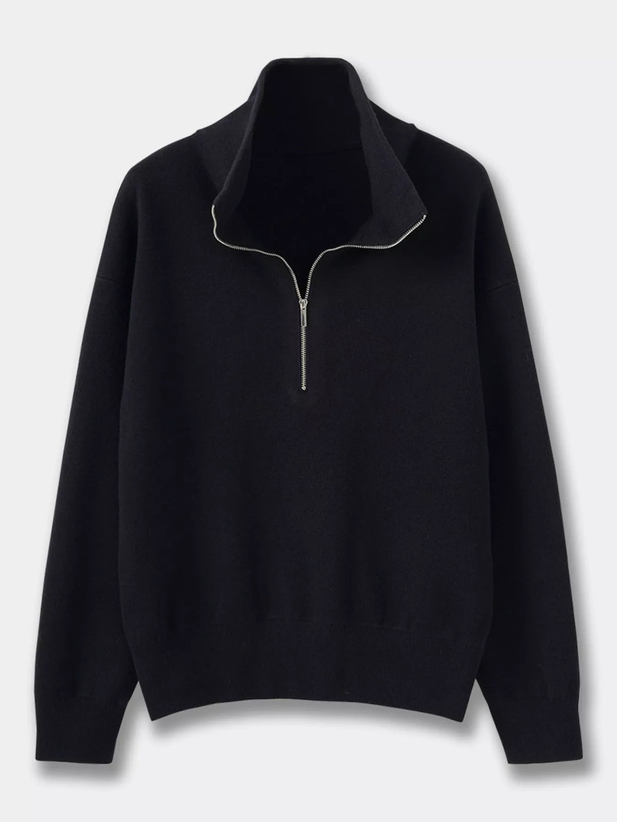 half-zip dropped shoulder sweater – zipper fit | dropsona - neutral - close-up detail