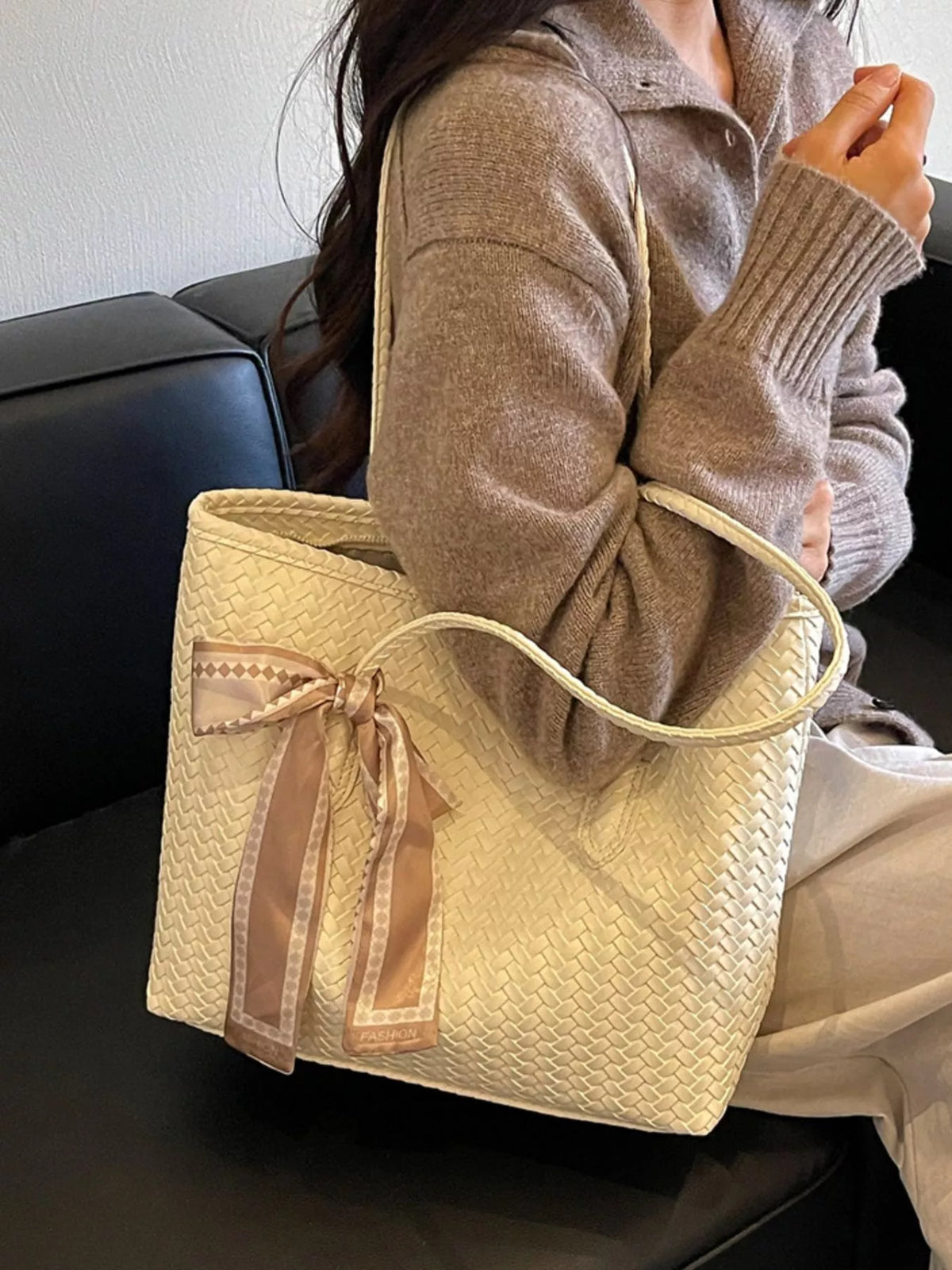 woven texture shoulder bag – stylish sling | dropsona - neutral - size reference