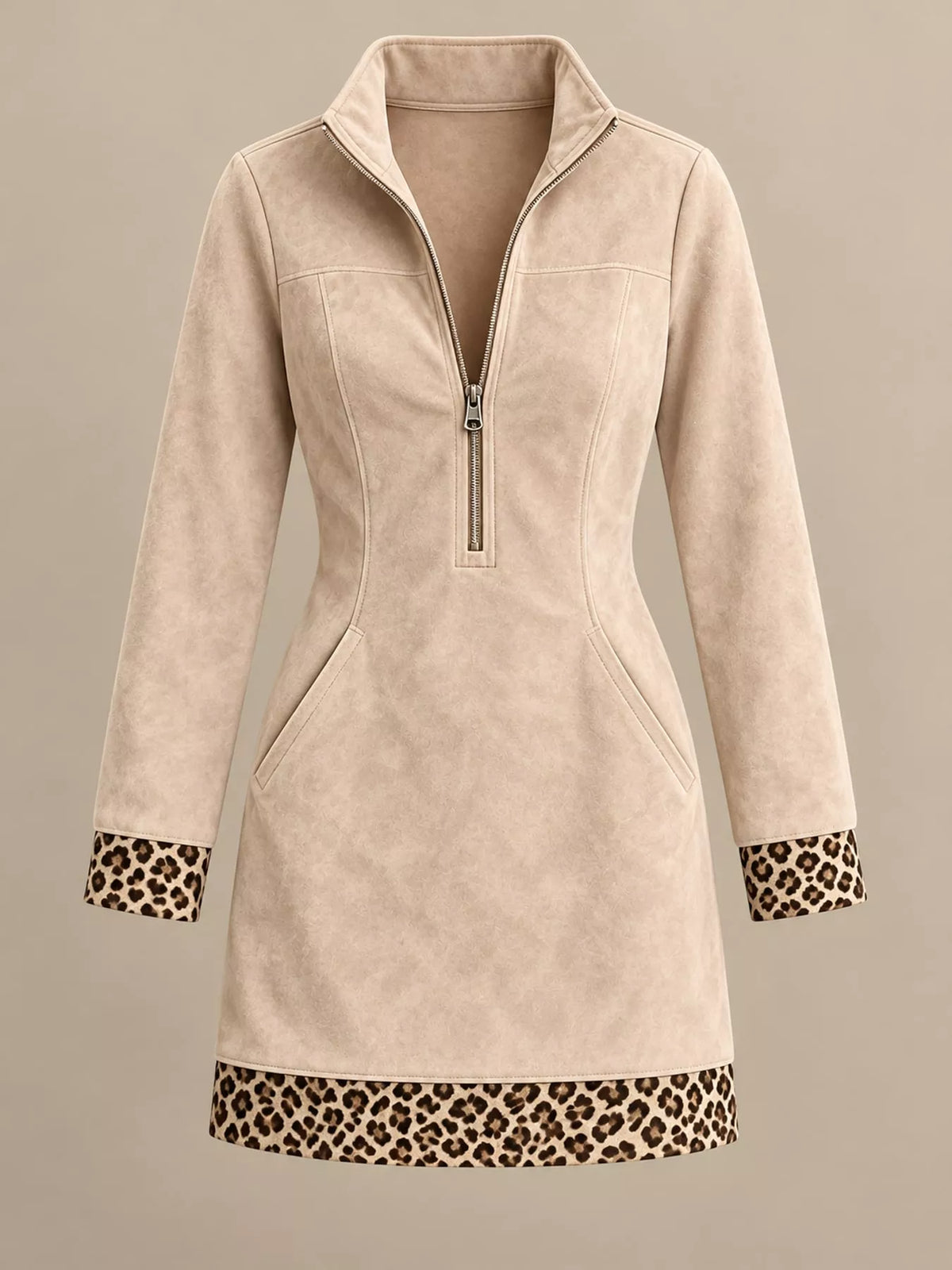leopard half zip mini dress | dropsona polyester ≥95% - neutral - size reference