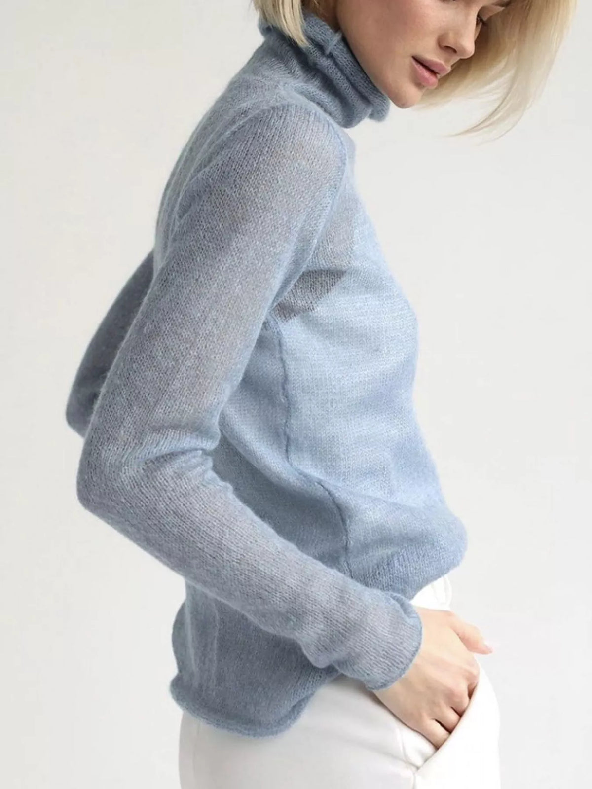 sheer turtleneck knit top | dropsona - neutral - usage example