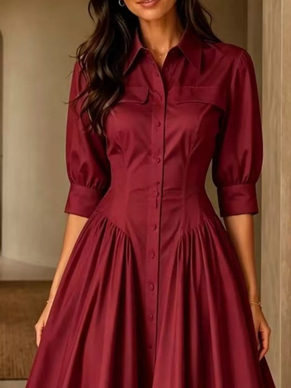 full size elegant button-down shirt dress with | dropsona - neutral - front view