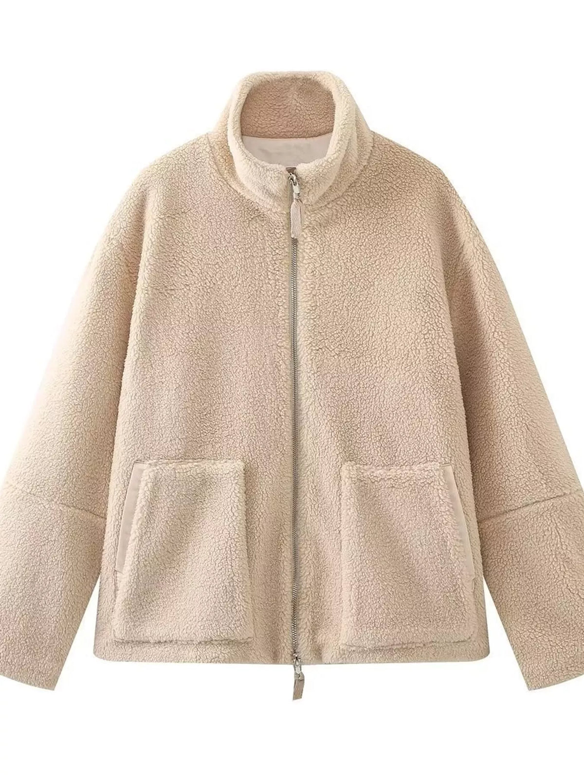 sherpa zip-up outerwear | dropsona - neutral - material texture