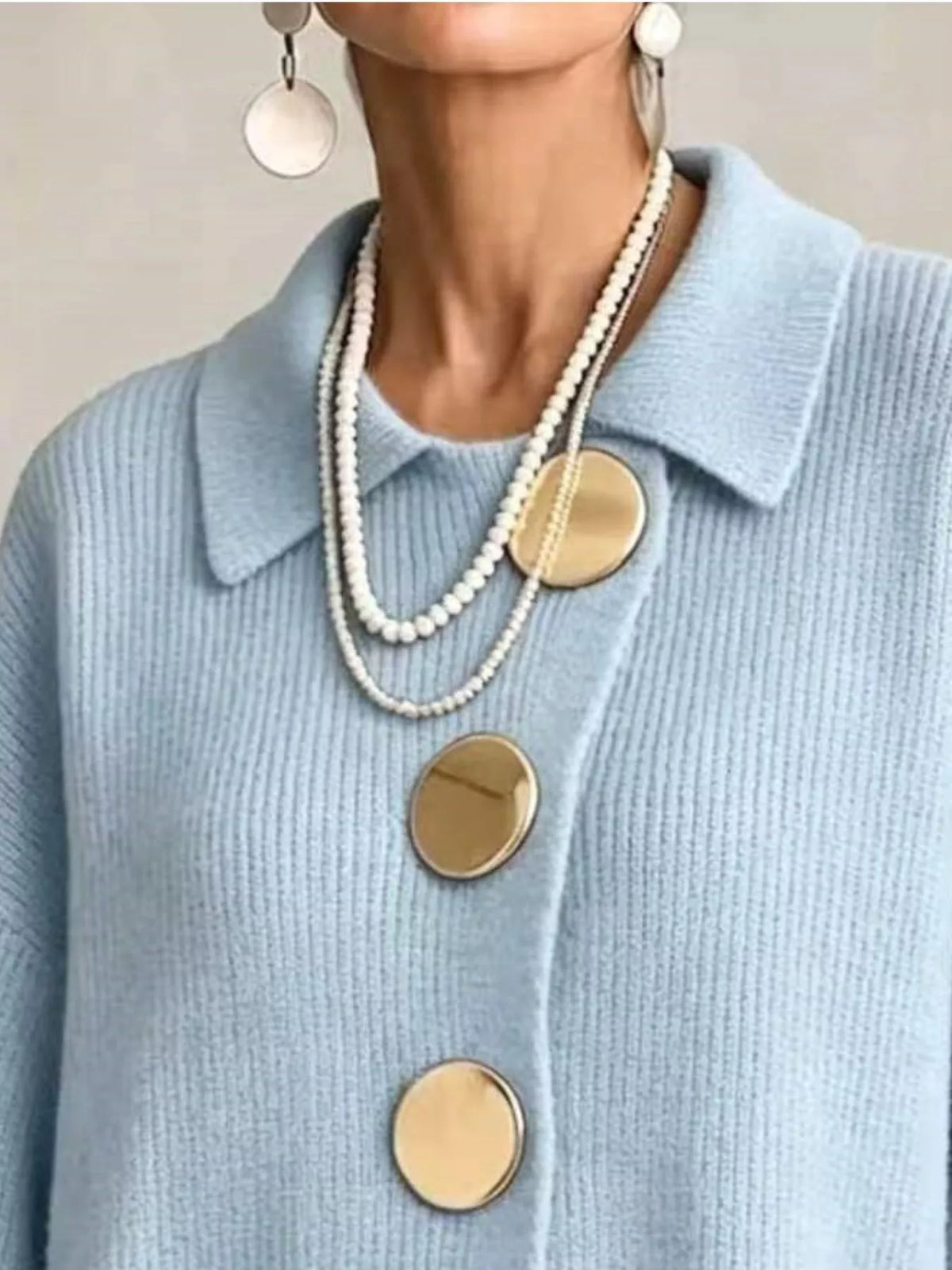 full size ribbed knit gold buttons cardigan plus | dropsona - neutral - size reference