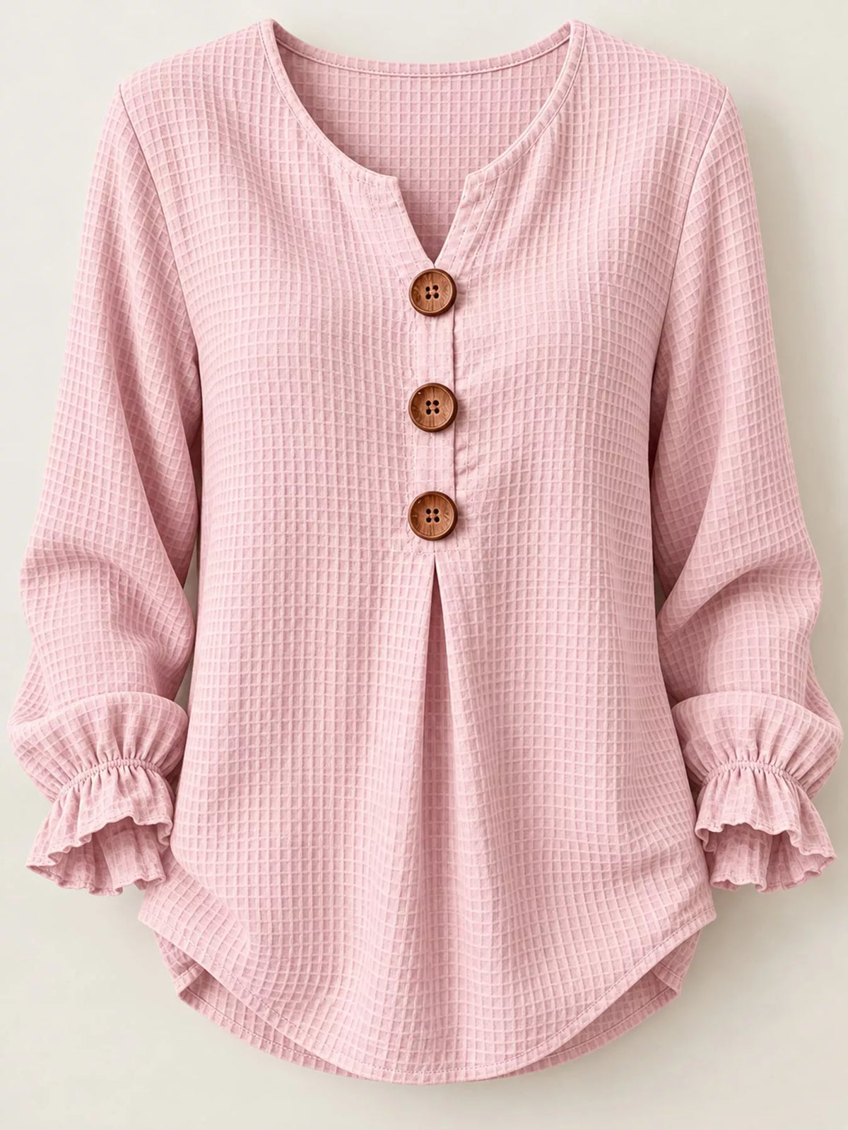 full size waffle knit flounce sleeve blouse plus | dropsona - neutral - material texture