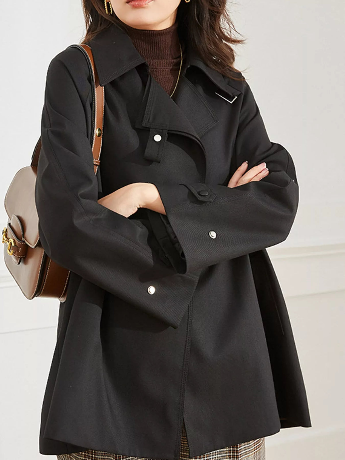 double-breasted tie waist trench coat | dropsona - neutral - size reference