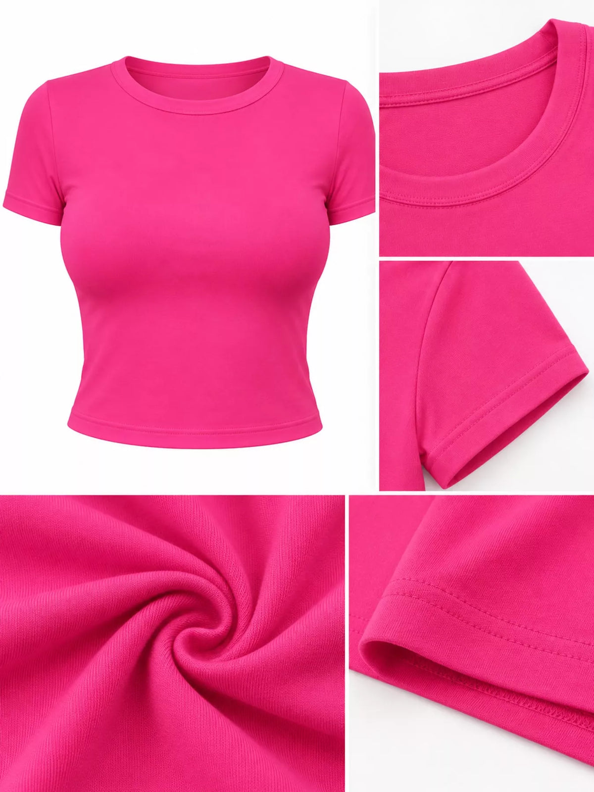 slim fit basic crew neck short sleeve crop t-shirt | dropsona - neutral - usage example