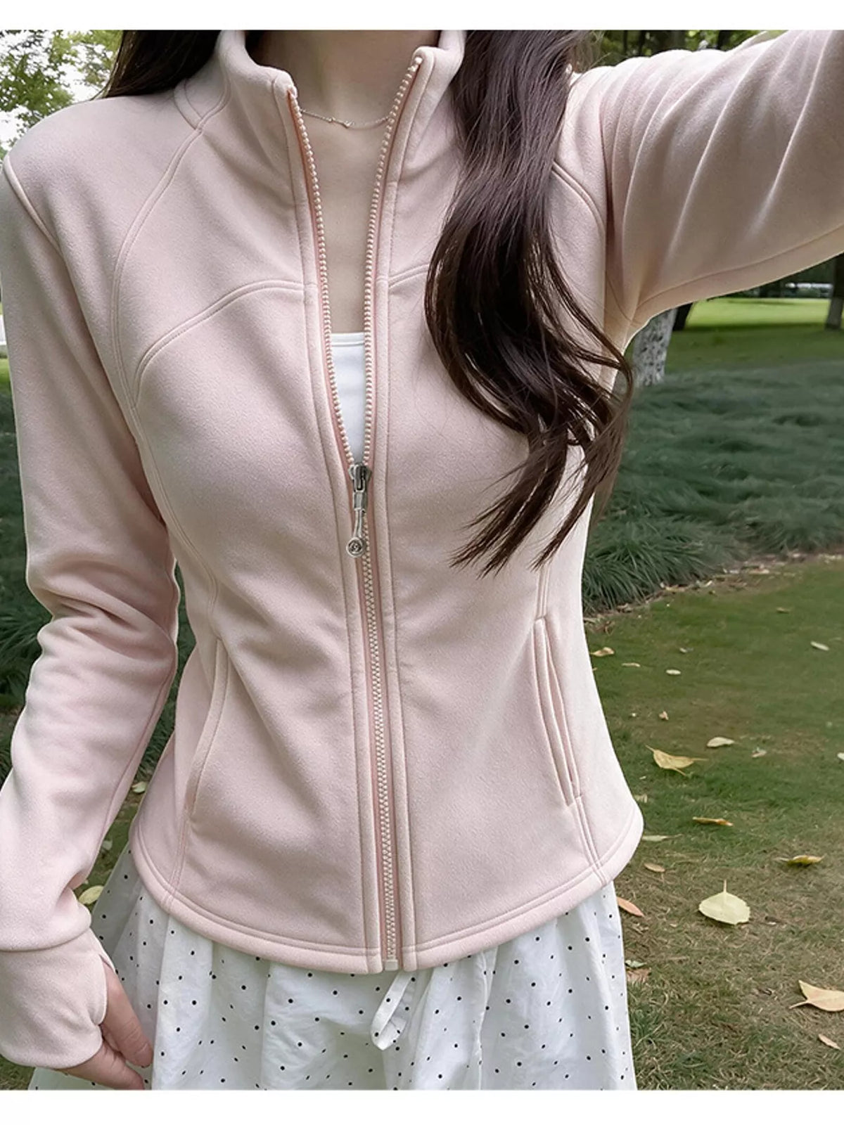 slim-fit full-zip active outerwear | dropsona - neutral - usage example