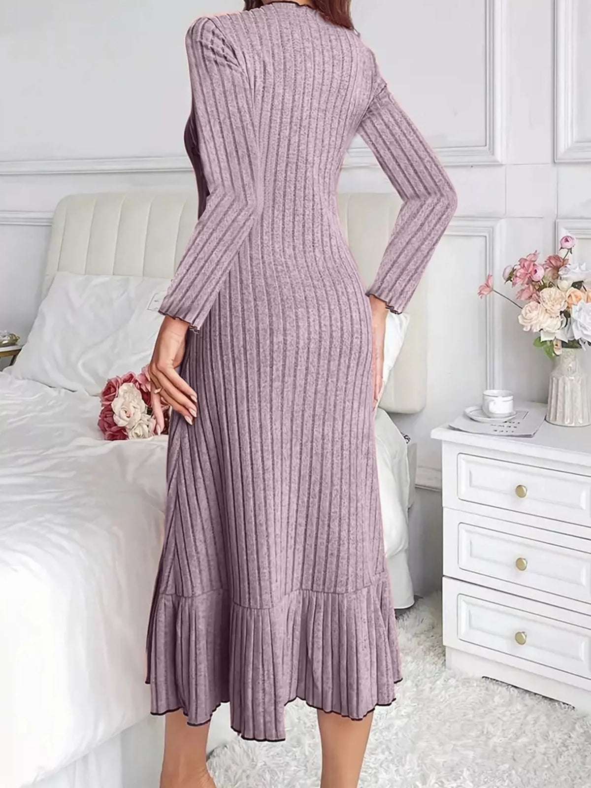 full size ribbed knit ruffle hem bodycon dress plus | dropsona - neutral - packaging