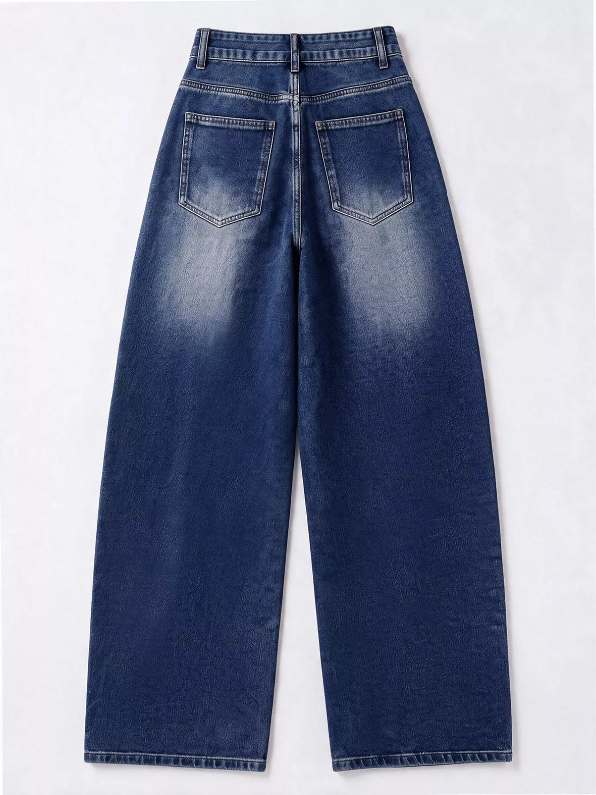 decorative button wide leg jeans – buttoned,pocketed | dropsona - neutral - close-up detail