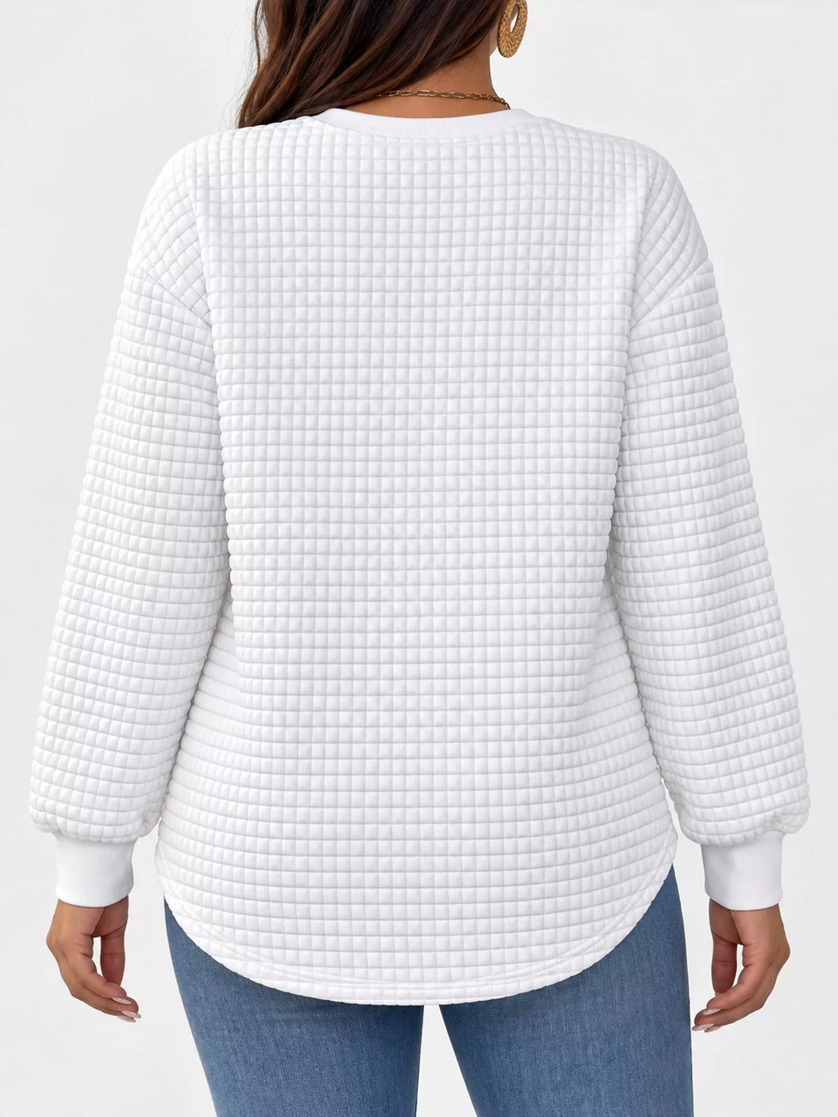 plus size textured waffle knit crew neck sweatshirt | dropsona - neutral - size reference