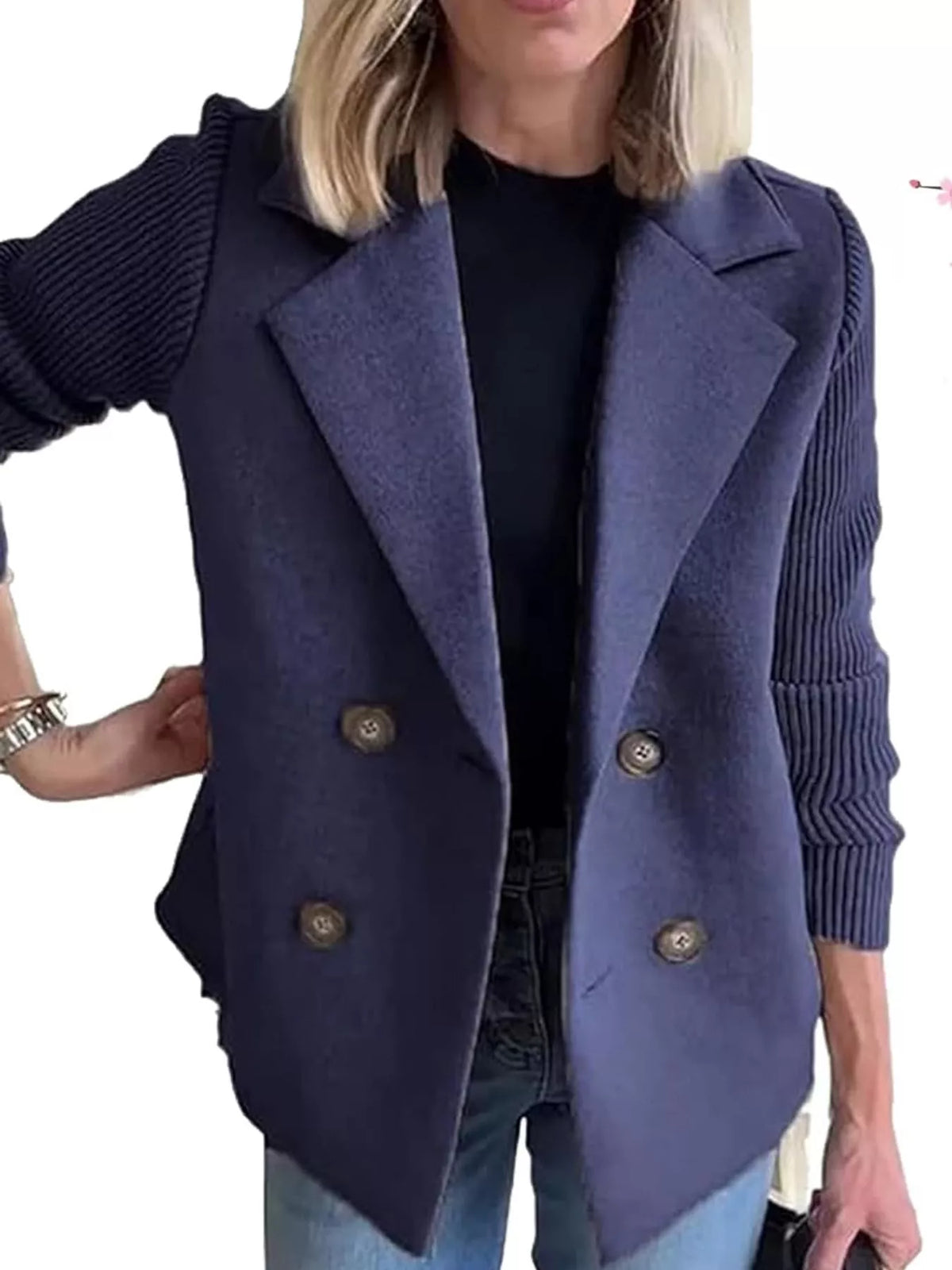 full size double-breasted hybrid blazer with ribbed | dropsona - neutral - front view