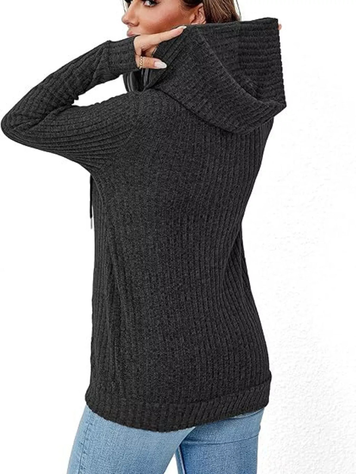 ribbed knit zip-up hooded cardigan | dropsona - neutral - material texture