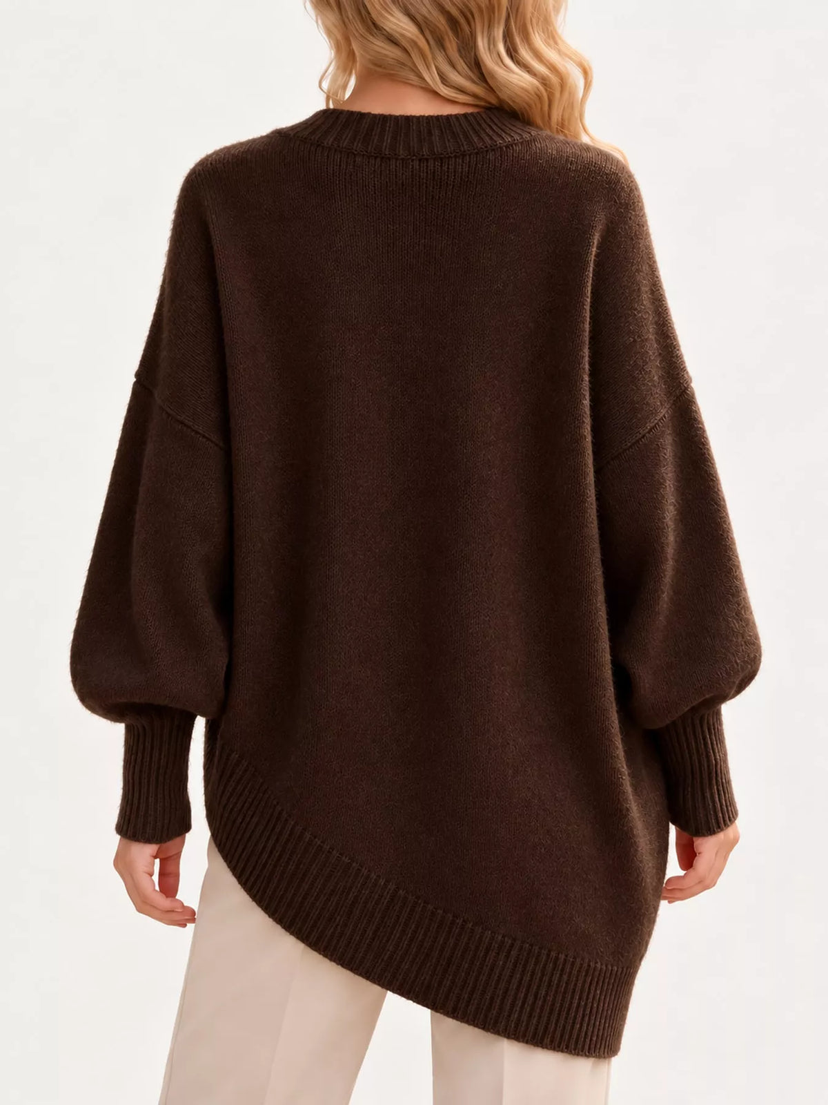 full size ribbed knit dropped shoulder sweater plus | dropsona - neutral - close-up detail