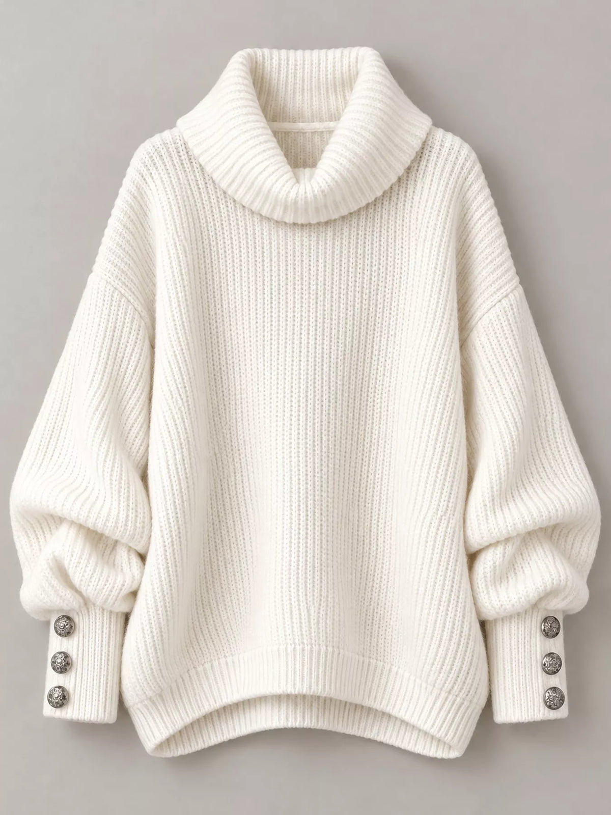 turtleneck decorative button cuffs sweater | dropsona - neutral - material texture