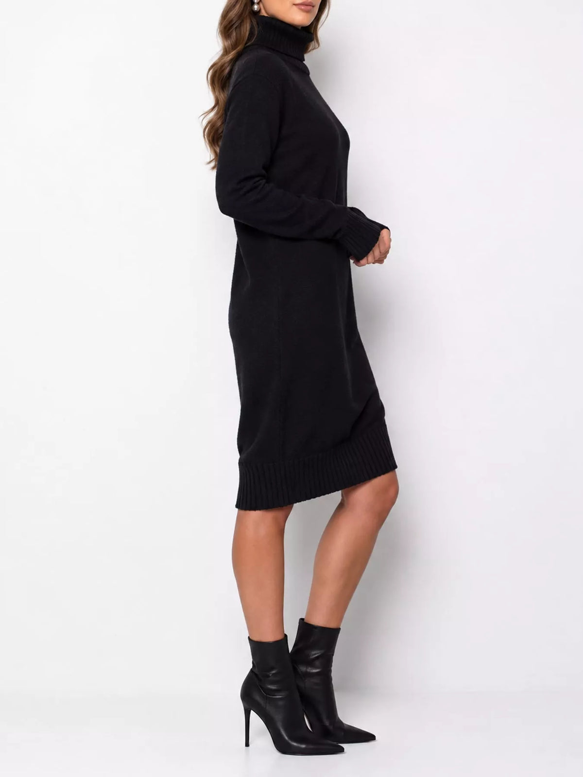 turtleneck ribbed knit sweater dress | dropsona - neutral - usage example