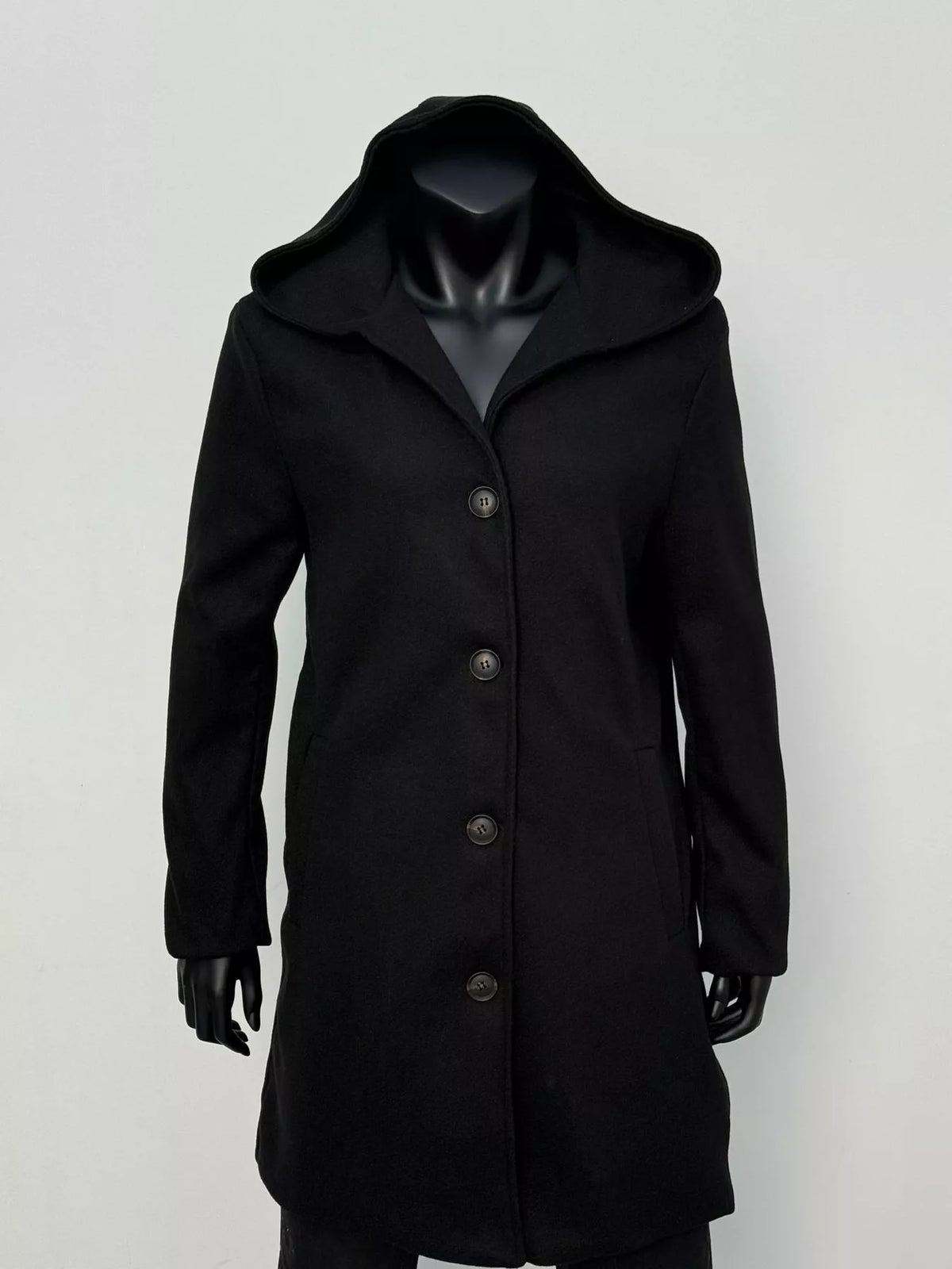 plus size hooded single-breasted overcoat | dropsona - neutral - front view