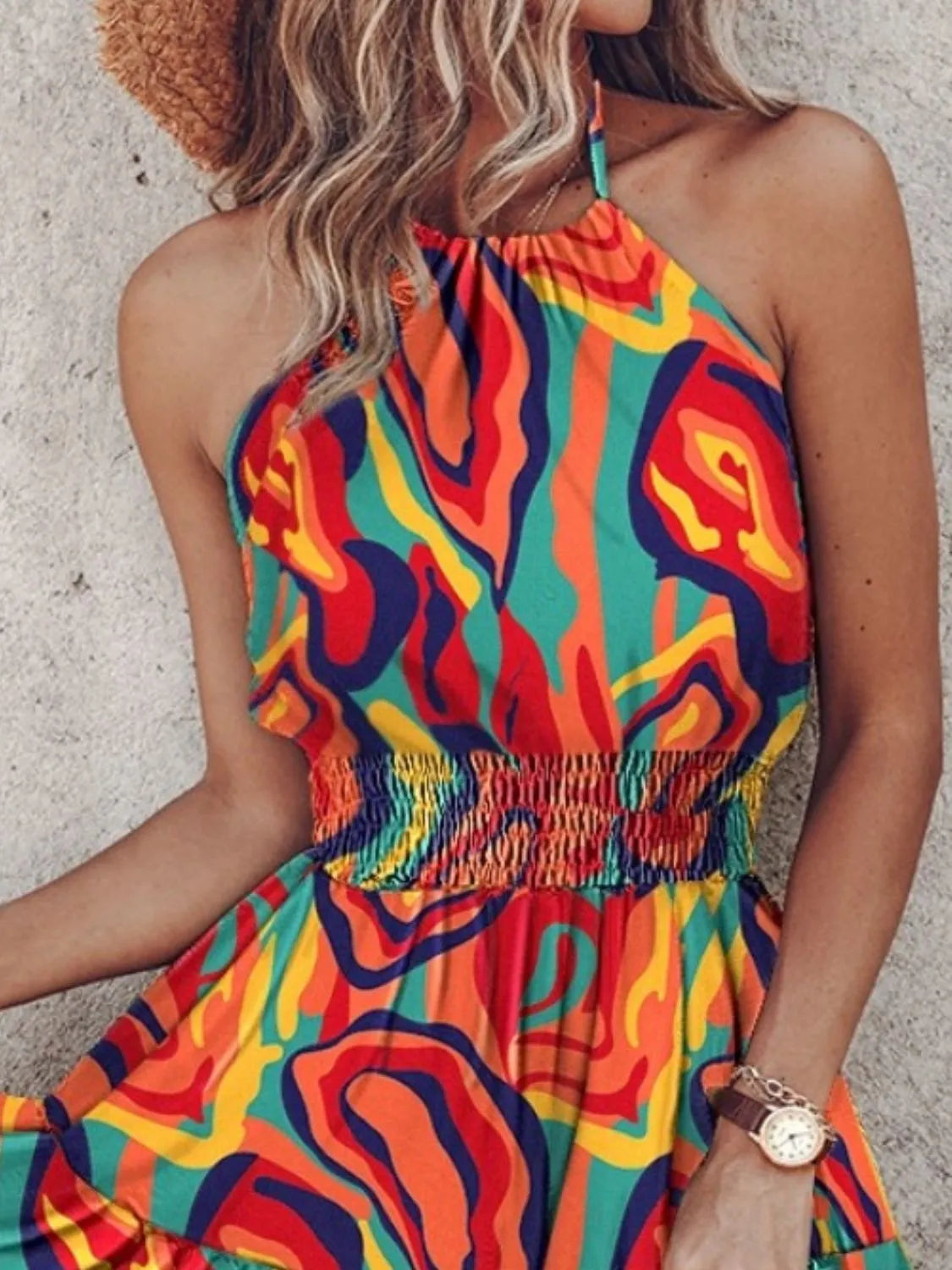 paisley print halter neck mini dress - size reference