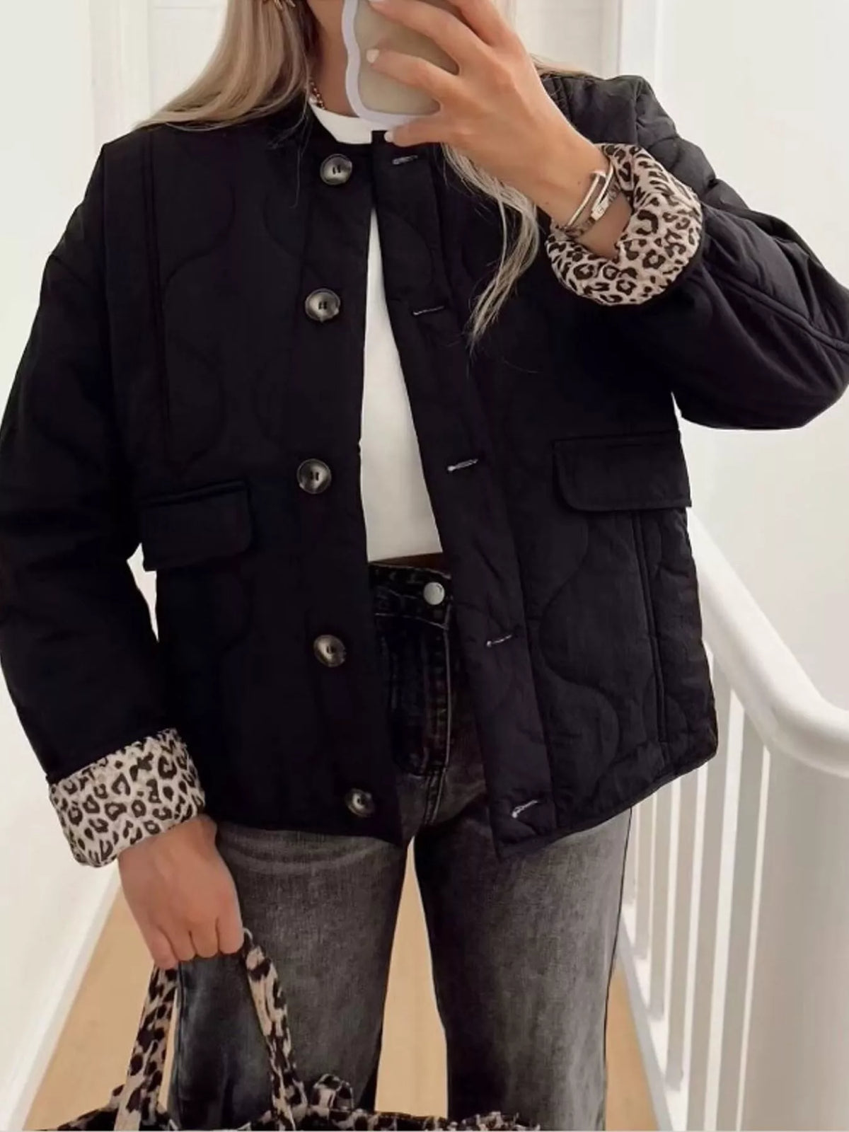 quilted button up jacket | dropsona polyester ≥95% - neutral - everyday use