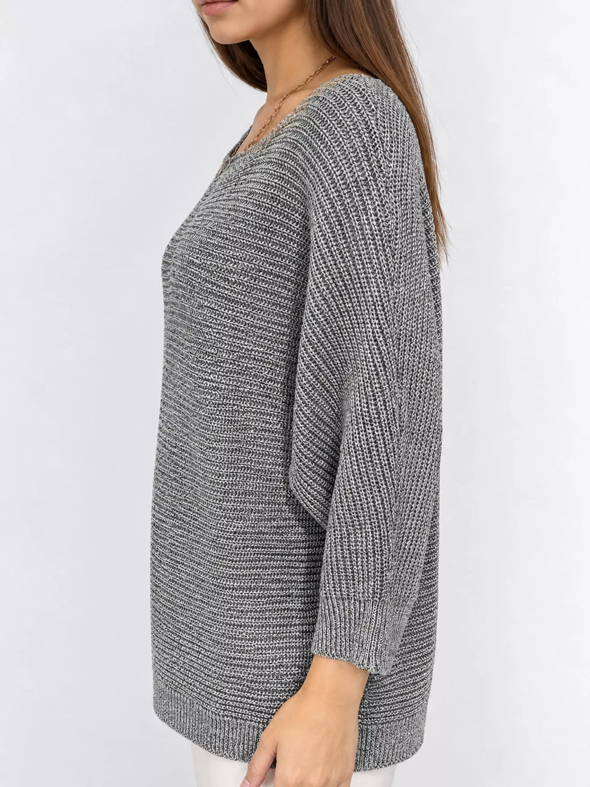 full size boat neck 3/4 sleeve sweater plus | dropsona - neutral - size reference