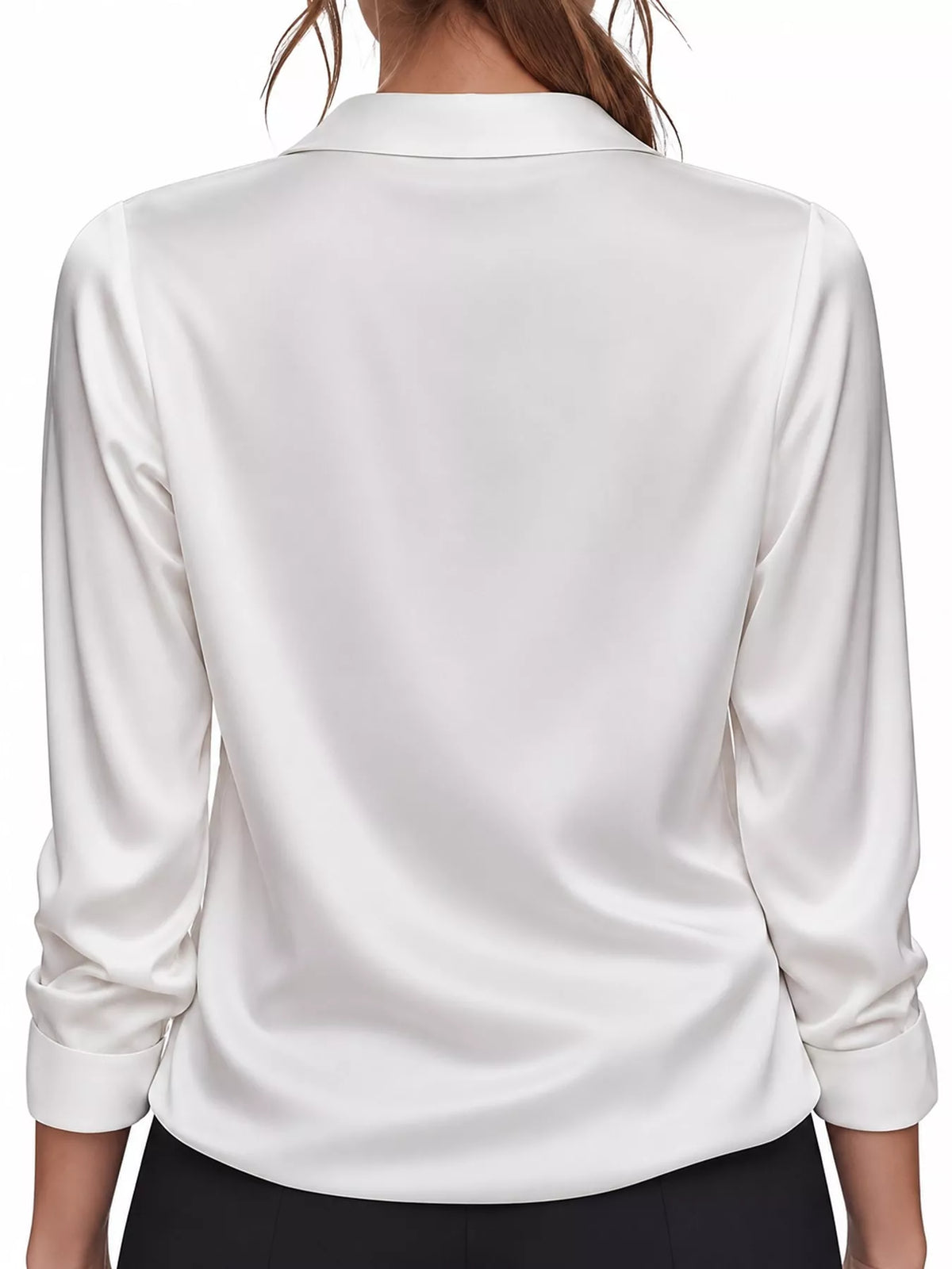 full size satin long sleeve blouse plus | dropsona - neutral - close-up detail