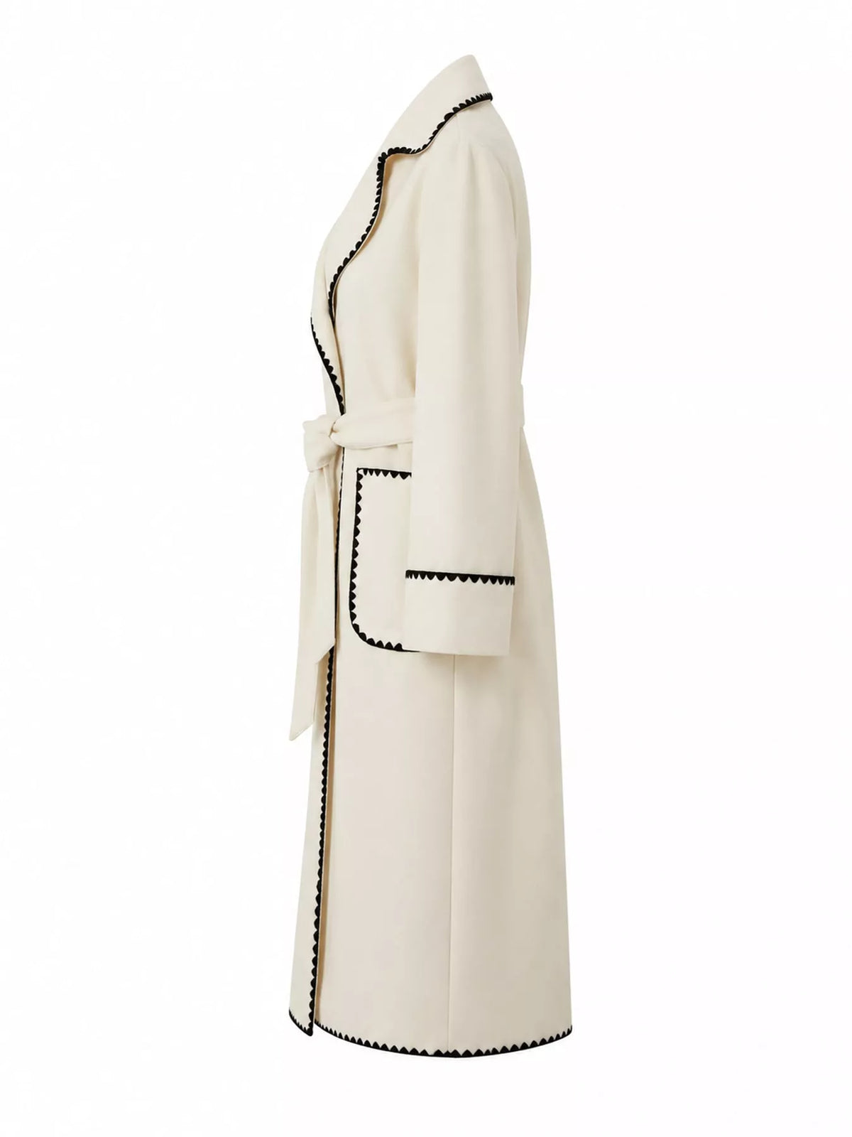 contrast scalloped trim trench coat | dropsona - neutral - size reference