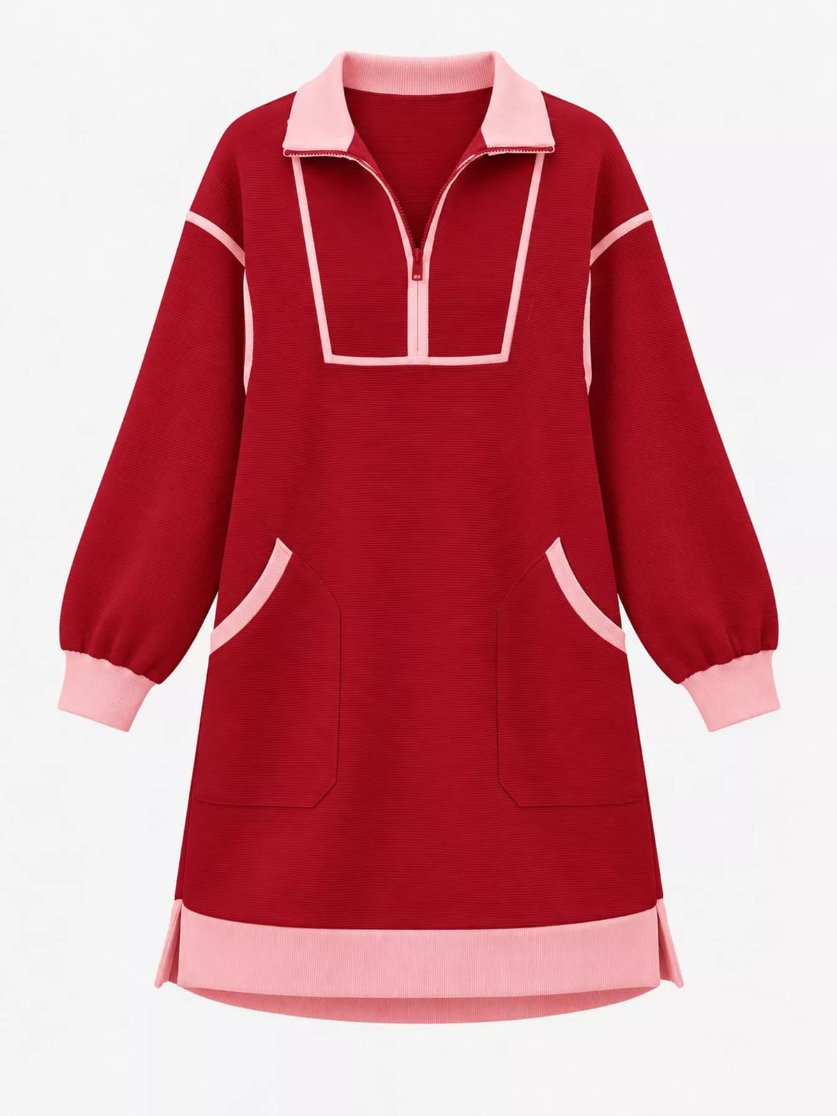 color block quarter-zip sweatshirt dress | dropsona - neutral - packaging