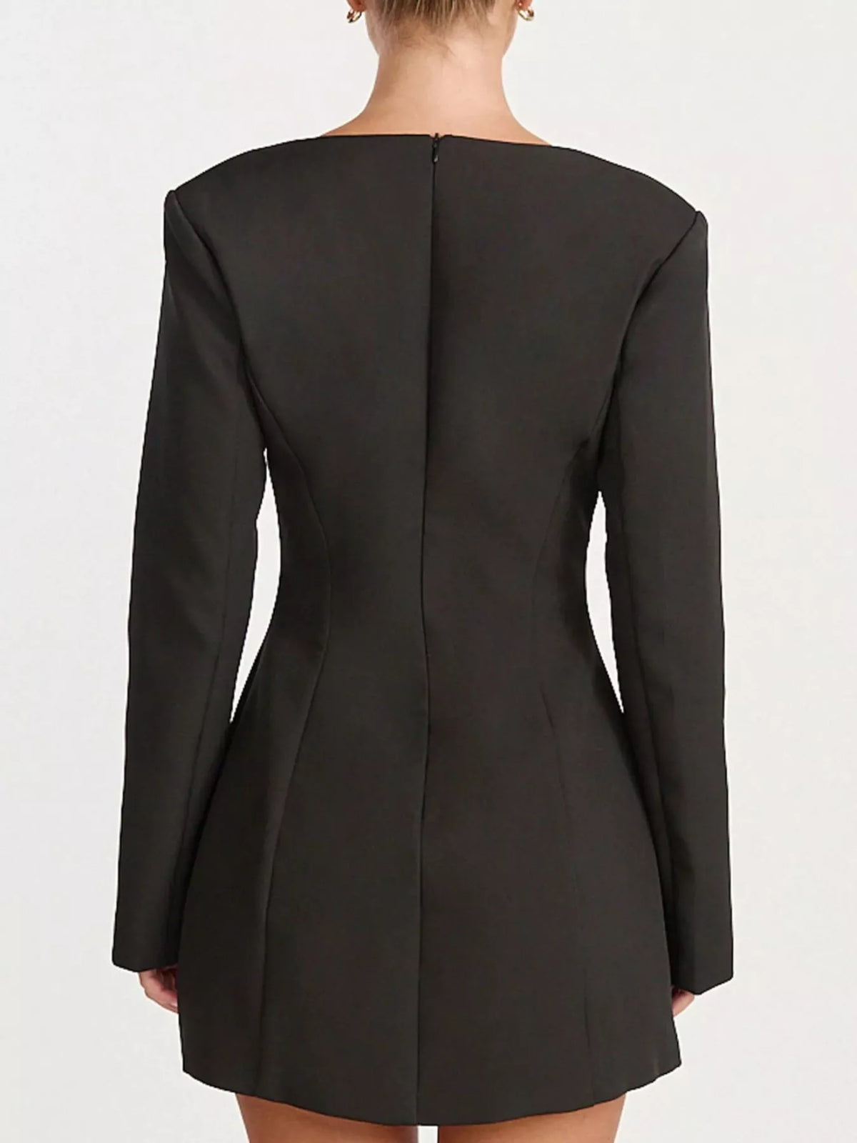 deep v-neck button-down blazer dress – buttoned,zipper | dropsona - neutral - material texture