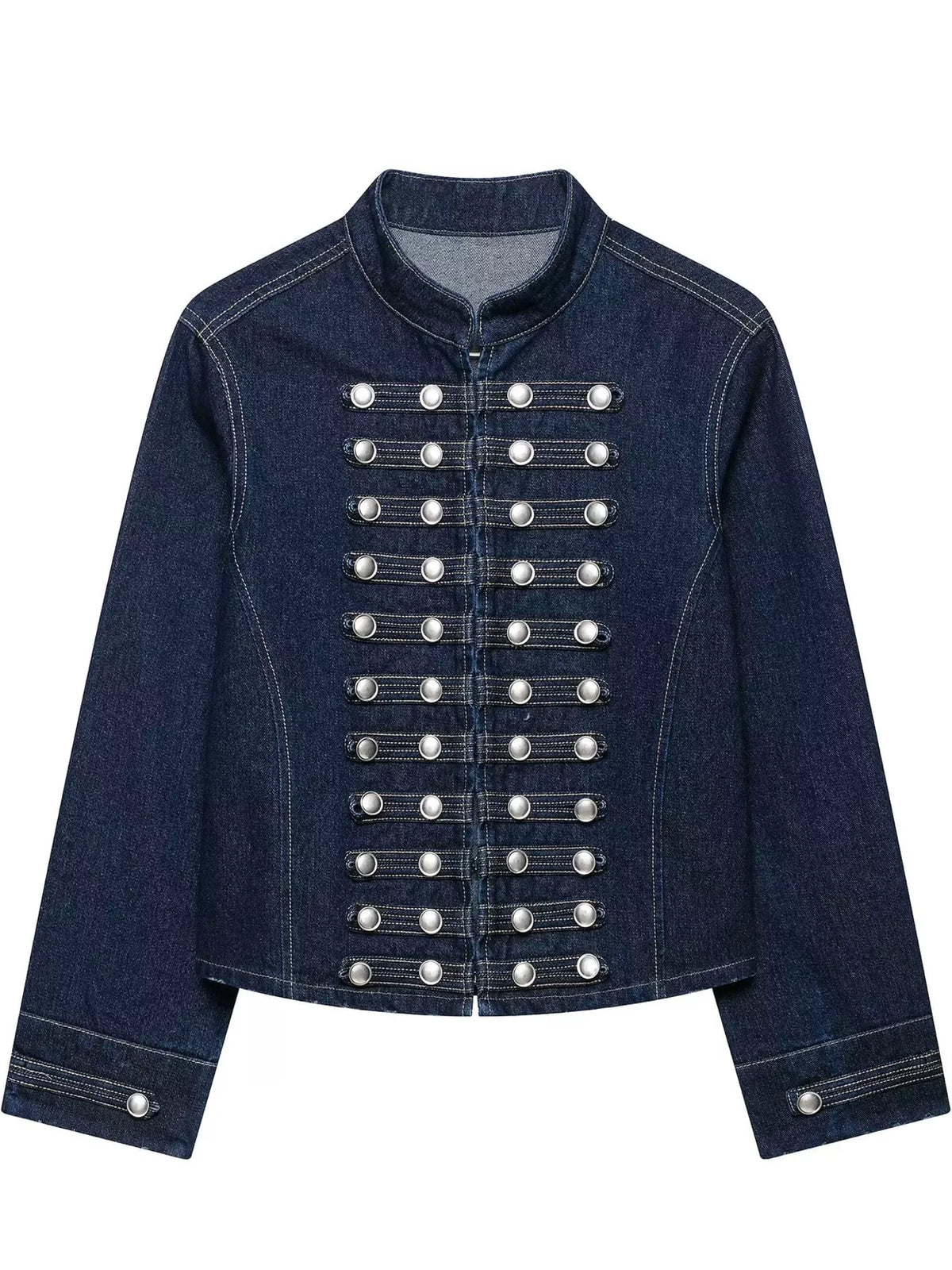 decorative button cropped denim jacket | dropsona - neutral - front view