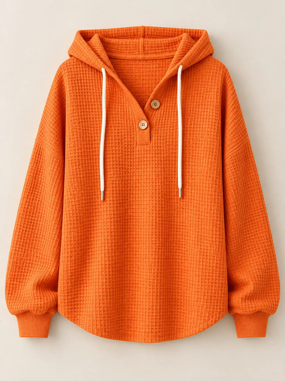 full size waffle knit button detail hoodie plus | dropsona - neutral - close-up detail