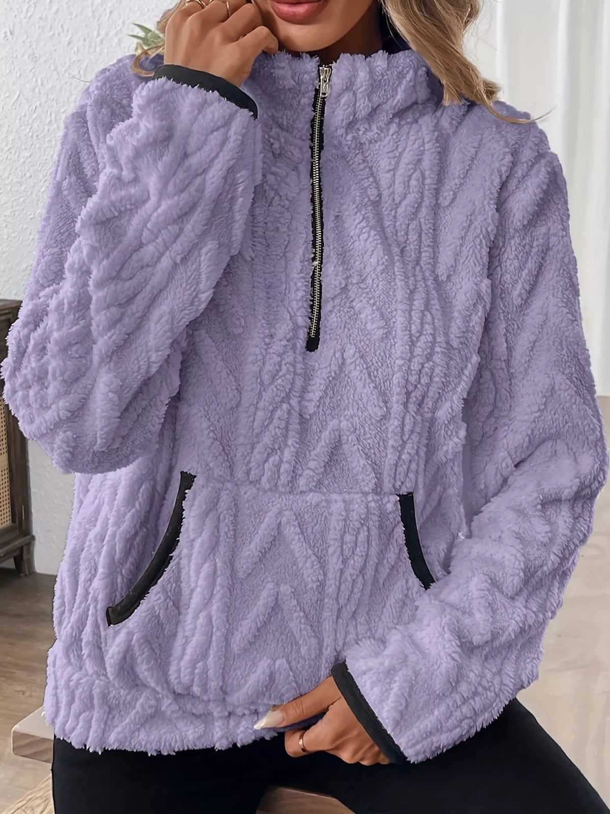 full size quarter-zip sherpa sweatshirt plus | dropsona - neutral - usage example