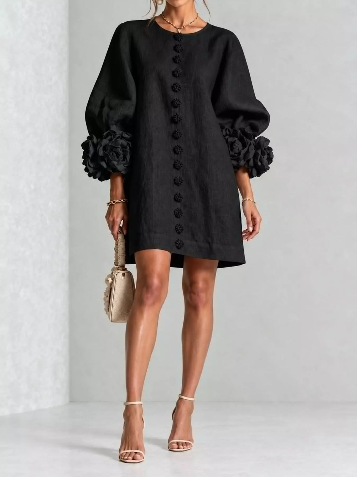 full size 3d floral sleeve accents mini dress plus | dropsona - neutral - material texture