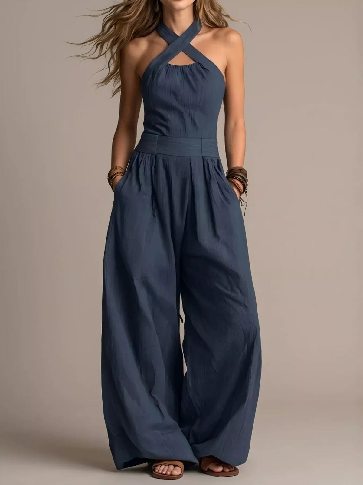full size halter neck wide-leg jumpsuit plus | dropsona - neutral - usage example