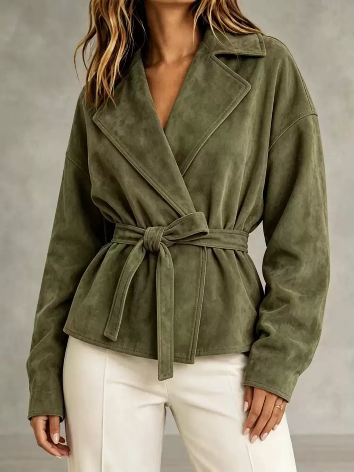 tie-waist lapel collar jacket – yeesh | dropsona - neutral - material texture