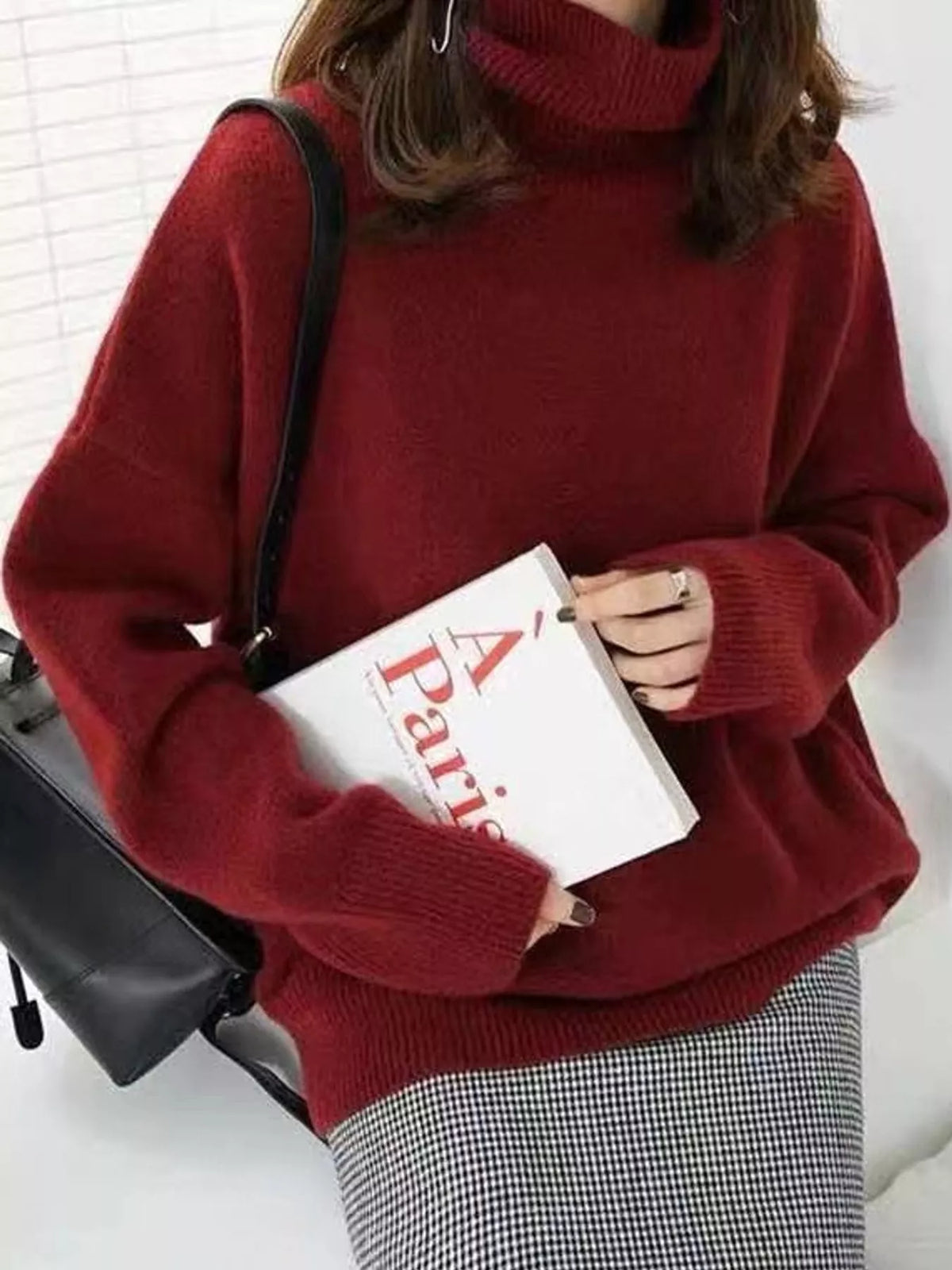 turtleneck dropped shoulder sweater | dropsona - neutral - material texture