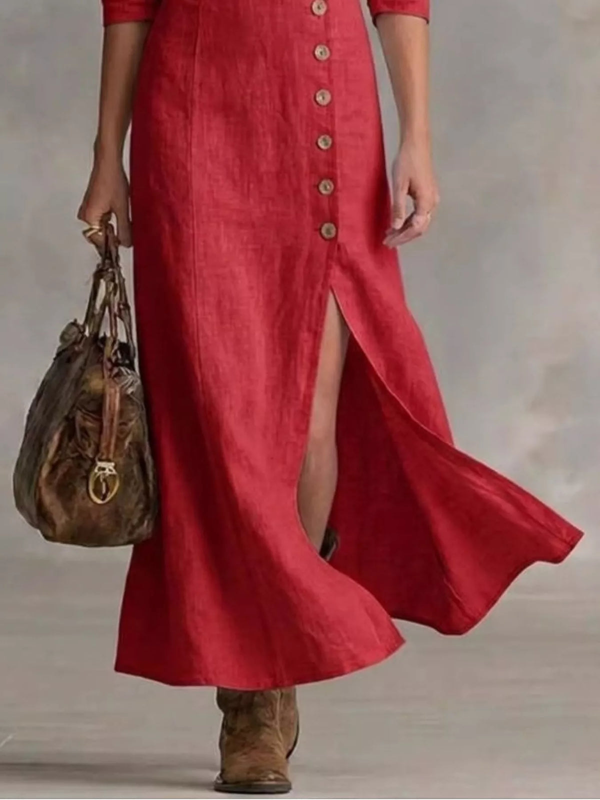 full size button front slit maxi dress plus | dropsona - neutral - usage example