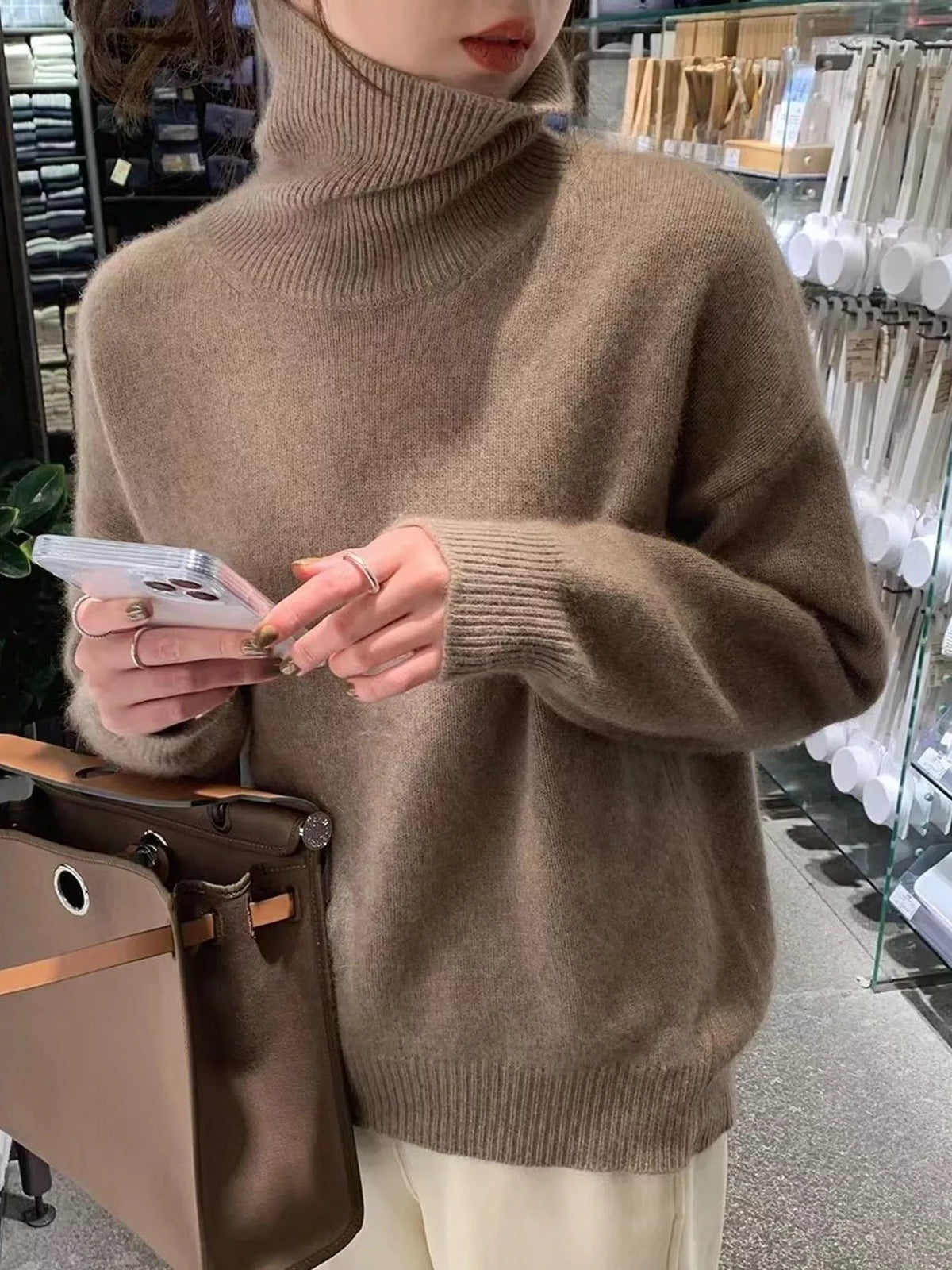 turtleneck dropped shoulder sweater | dropsona - neutral - packaging
