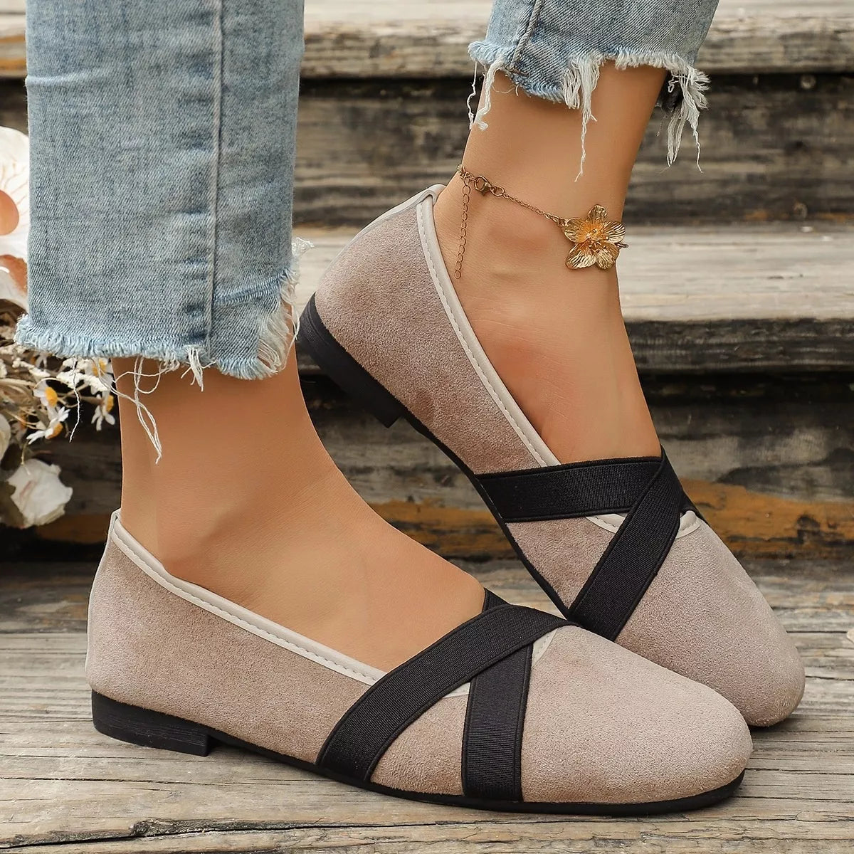 suede cross-strap slip-on loafers – dear monkey | dropsona - neutral - packaging