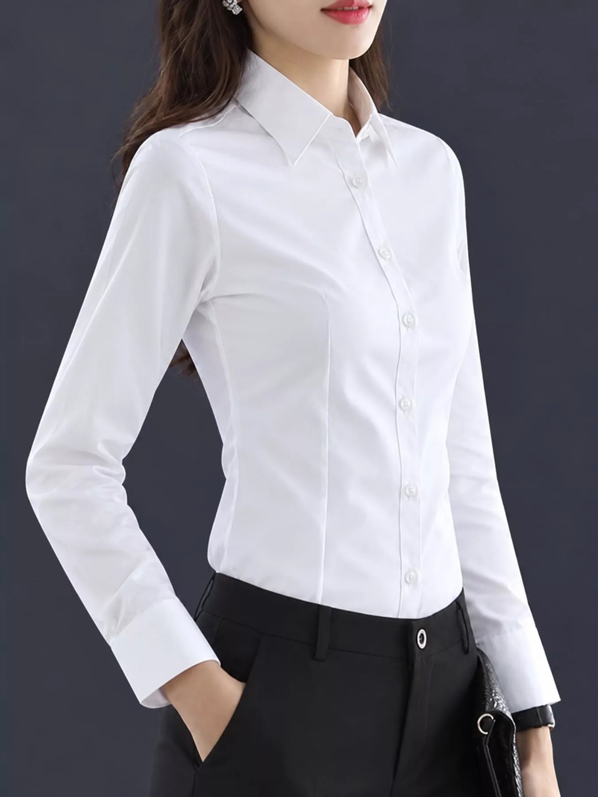 full size classic slim-fit button-down shirt plus | dropsona - neutral - material texture