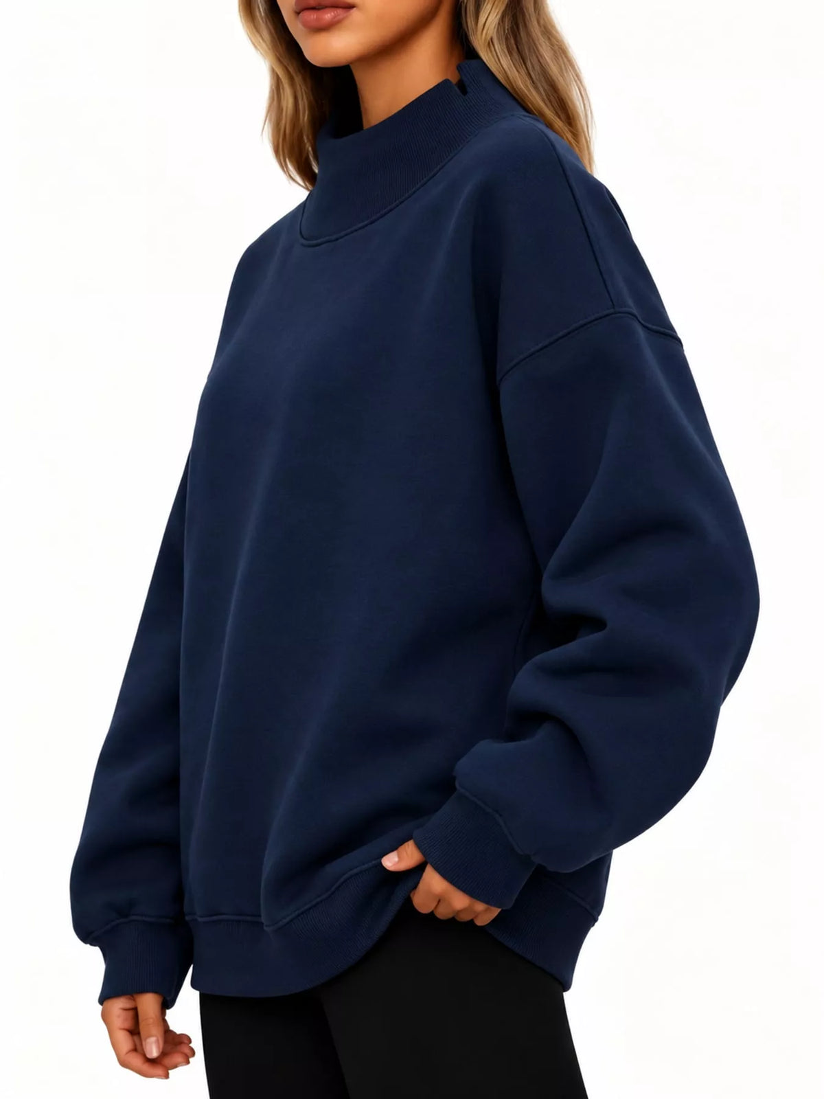 oversized mock neck long sleeve sweatshirt | dropsona - neutral - front view