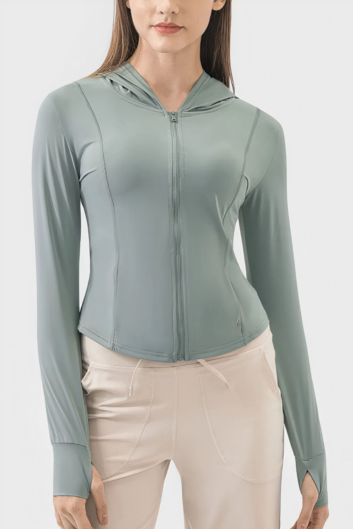millennia pocketed zip up hooded long sleeve active outerwear - everyday wear