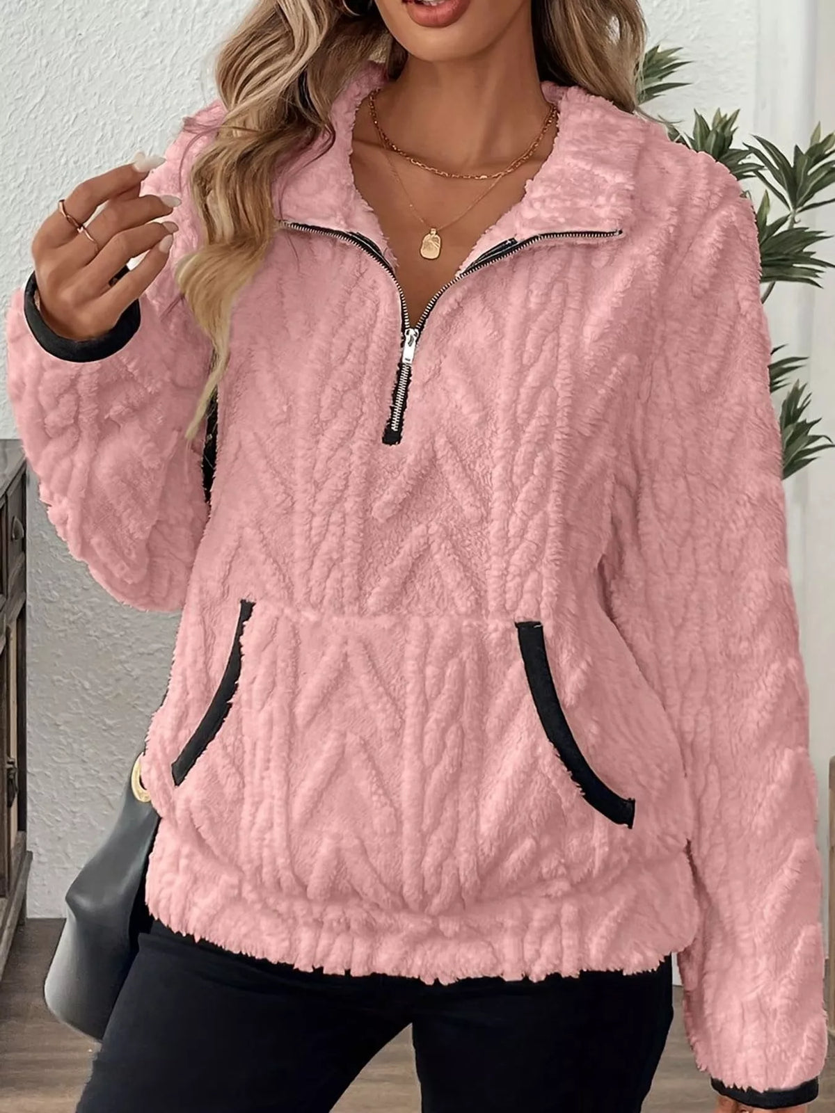 full size quarter-zip sherpa sweatshirt plus | dropsona - neutral - packaging