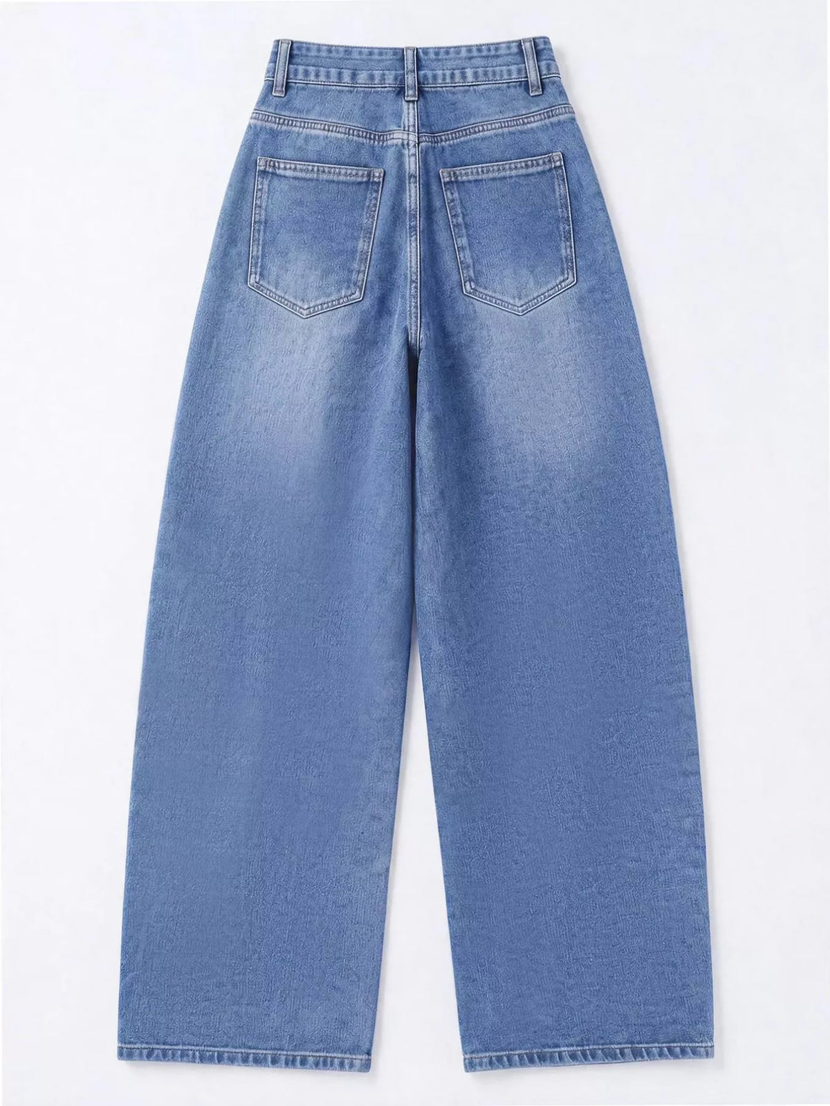 decorative button wide leg jeans – buttoned,pocketed | dropsona - neutral - close-up detail